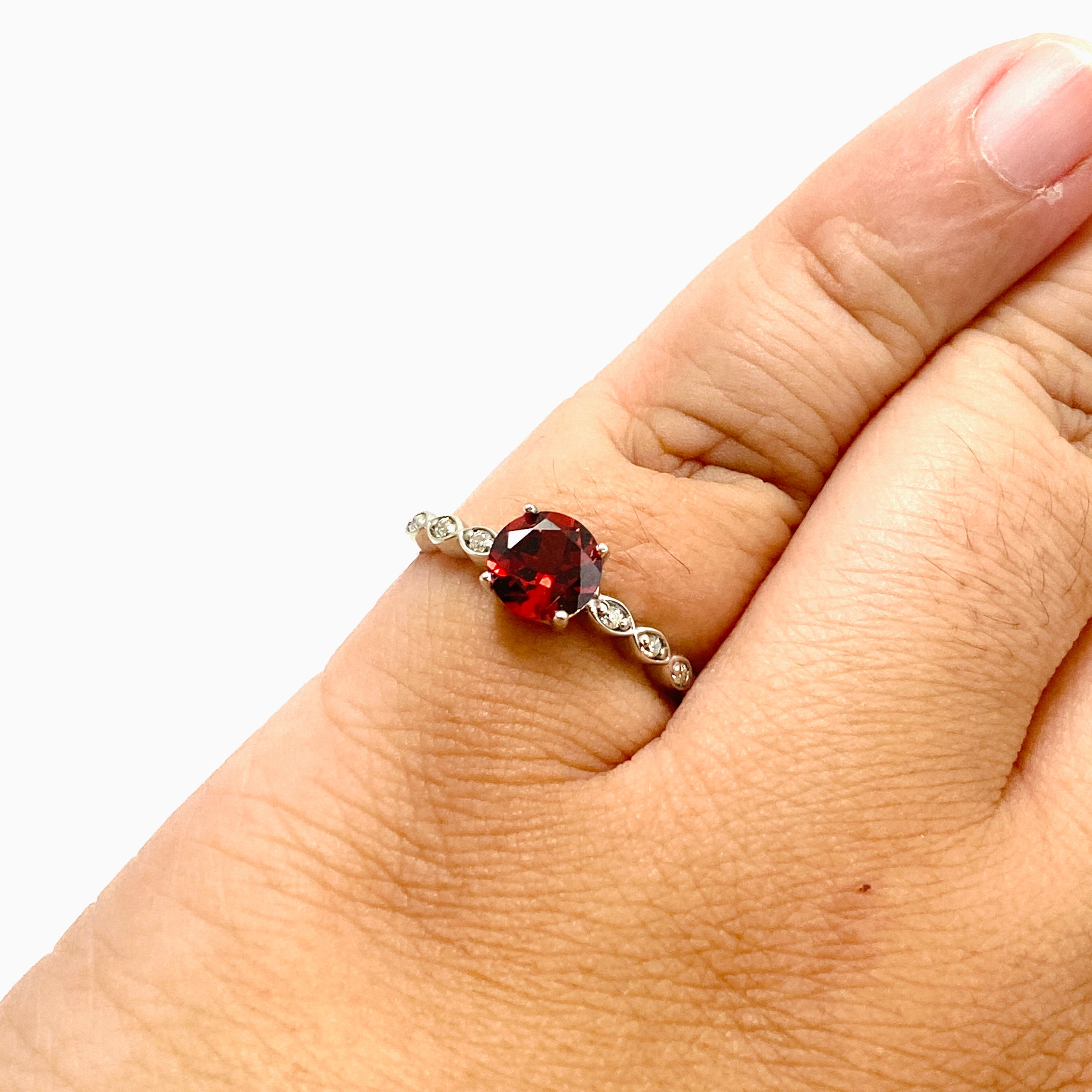 Garnet Round Faceted Ring with CZ Accents - Size 8.75 - HRGJ 63 - Elegant Jewelry for Women, Perfect for Valentine's Day, Anniversary & Special Occasions