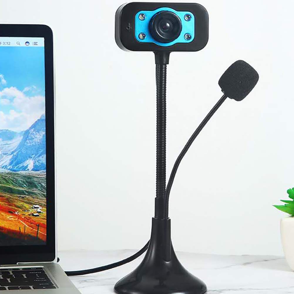 HD Webcam with Built-in Microphone, USB Computer Camera for Laptop & Desktop PC - Night Vision, Video Recording, Video Calling (Black/Blue) - Perfect for Zoom Meetings, Online Classes & Live Streaming
