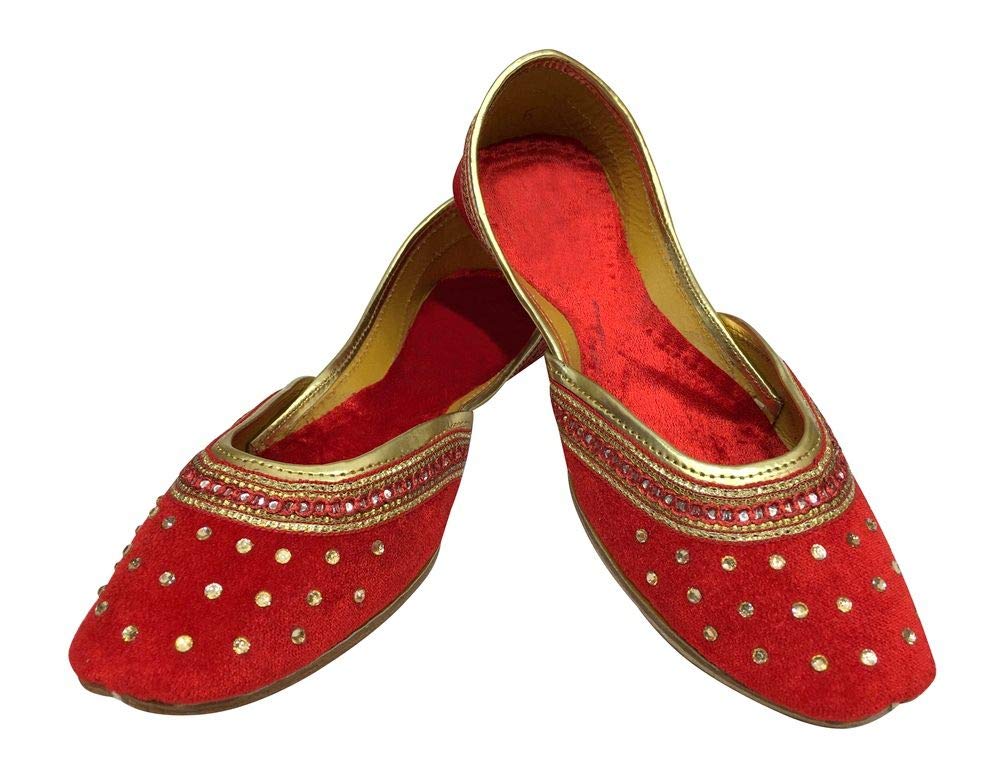 Authentic Punjabi Jutti Flat Red Wedding Shoes | Handmade Khussa Indian Juti for Women | Perfect for Bridal, Festivals & Cultural Events