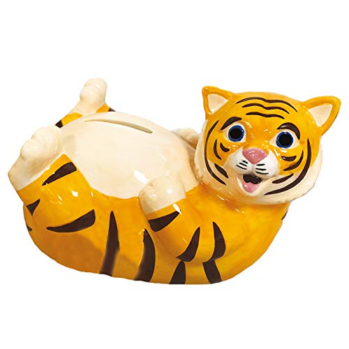 Deluxebase Ceramic Tiger Money Bank - Cute Wild Animal Piggy Bank with Rubber Stopper, Novelty Savings Box for Kids & Adults | Perfect Gift for Birthday, Home Decor, and Coin Collection