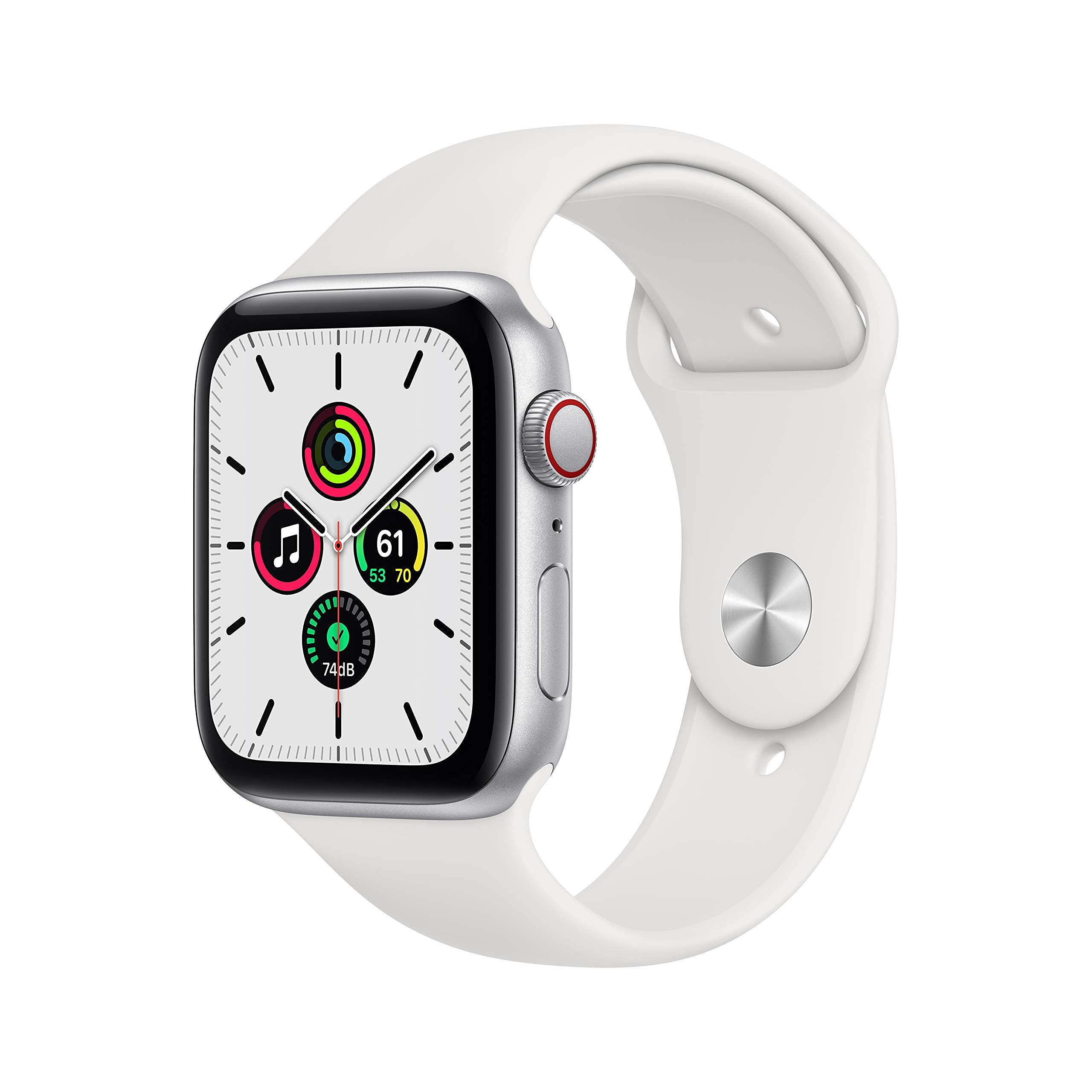 Apple Watch SE (GPS + Cellular, 44mm) - Silver Aluminum Case with White Sport Band (Renewed) | Smartwatch for Fitness Tracking, Notifications & Calls | Perfect for Running, Swimming & Daily Use