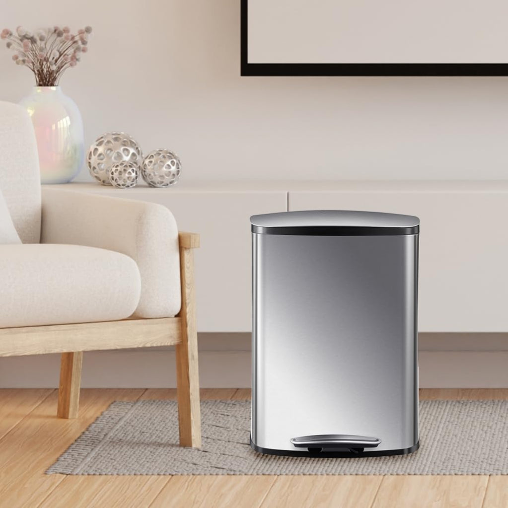 GARVEE 13 Gallon Stainless Steel Step Trash Can with Foot Pedal - 50L Heavy Duty Hands-Free Garbage Bin for Kitchen, Bathroom, Bedroom & Office - Commercial Brushed Metal Waste Basket for Home & Business Use