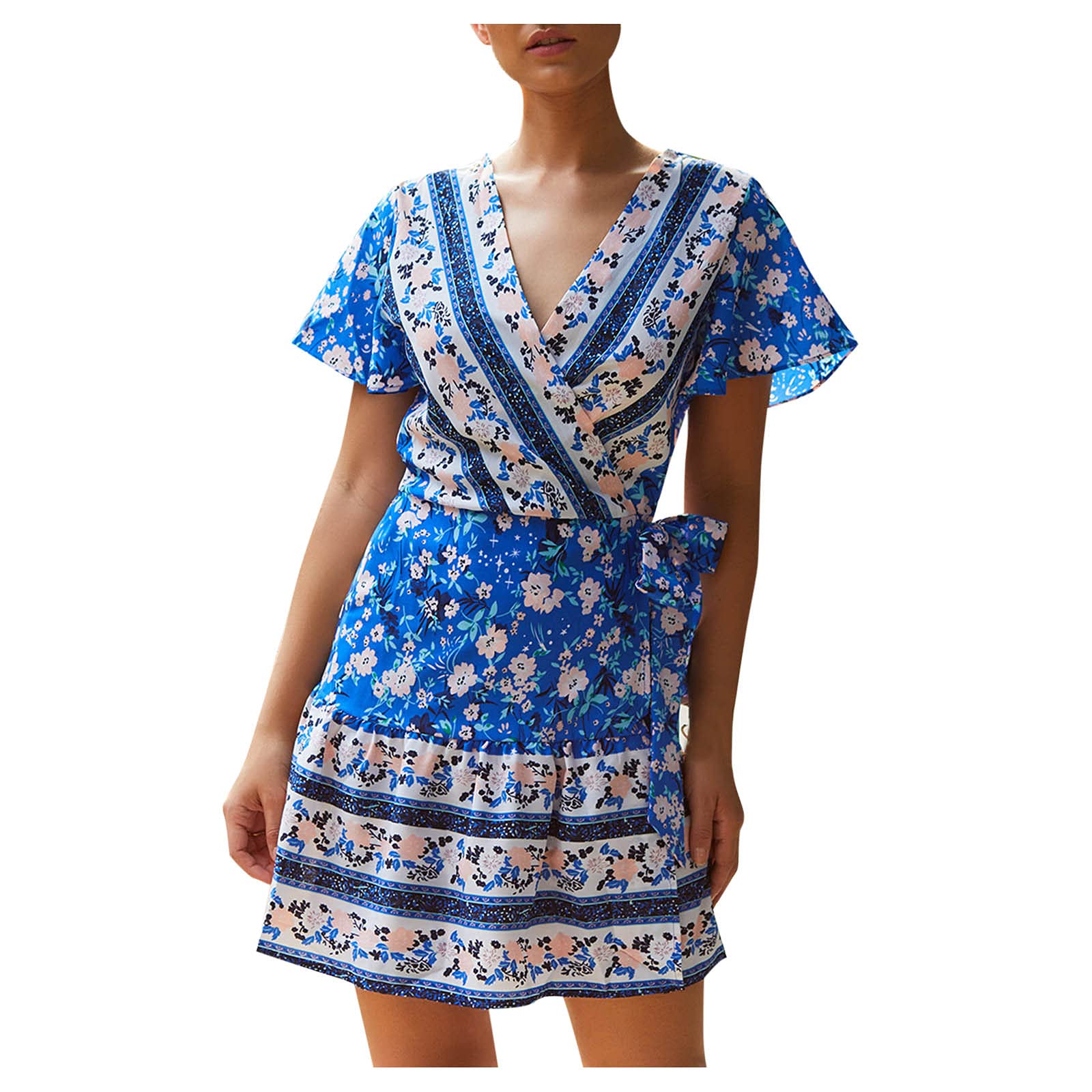 Sexy Floral Mini Sundress for Women - Boho Backless Cocktail Dress in Red & Gold for Evening Parties, Date Nights & Summer Vacations