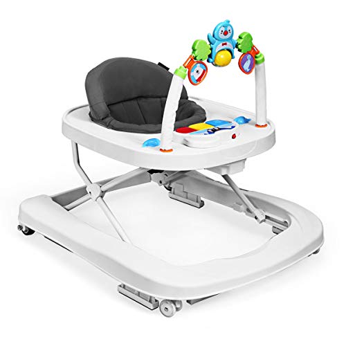 HONEY JOY Foldable Baby Walker with Interactive Piano & Toys - Adjustable Height & Speed, Padded Seat for Safety - Learning Walker for Boys & Girls (Gray) | Perfect for First Steps & Indoor Playtime