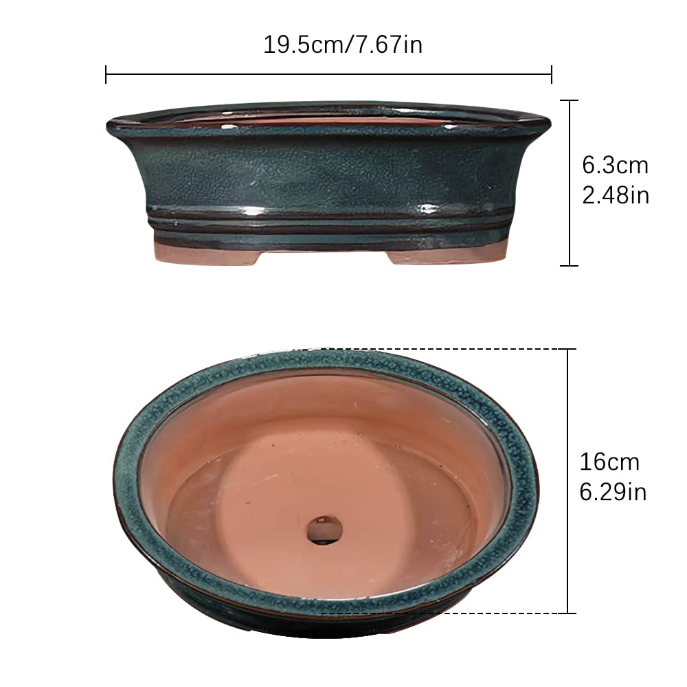 2-Pack Green Ceramic Plant Pots with Drainage Holes - 7.6