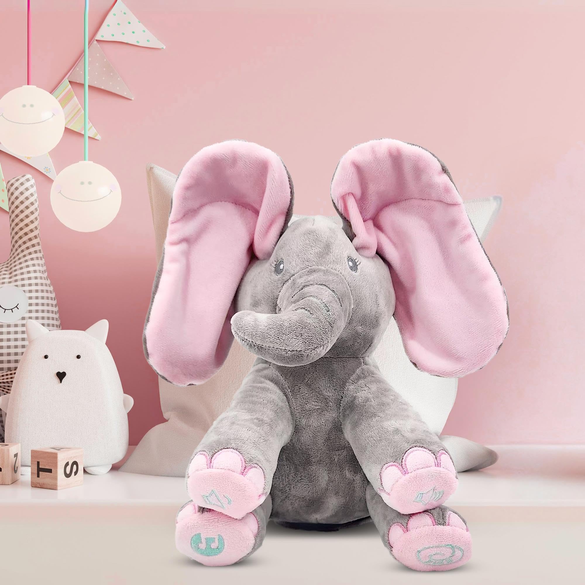 Dimple Kaia & Kyle Elephant Plush Toy Set - Interactive Singing Musical Elephants with Peek-a-Boo Game - Cute Stuffed Animals for Kids, Toddlers & Babies - Perfect for Easter Gifts, Birthday Presents & Nursery Decor