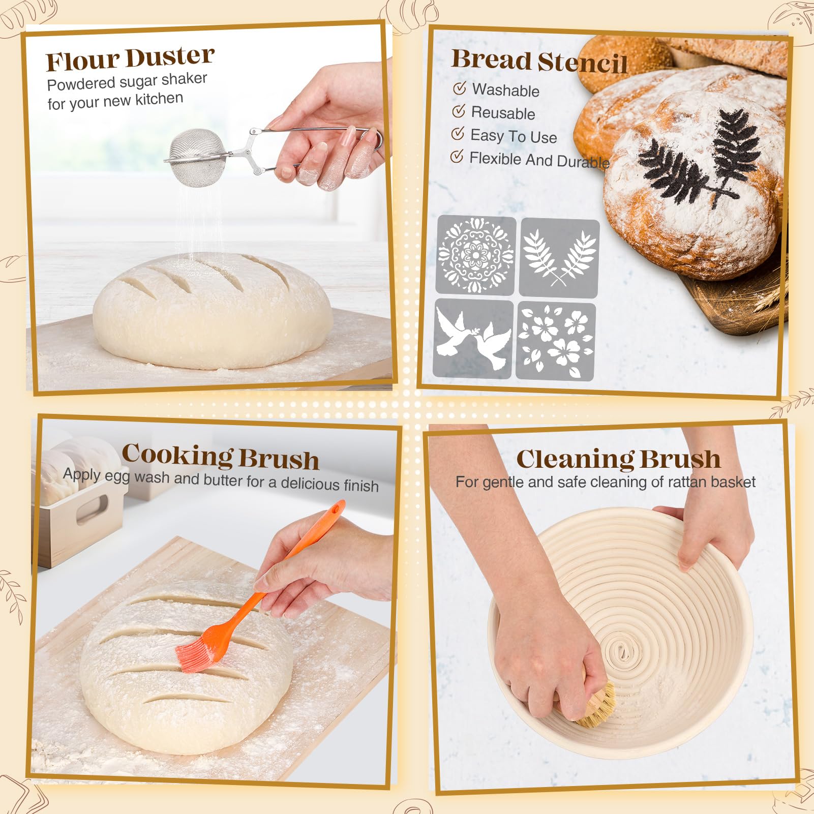 Premium Sourdough Bread Baking Kit - Includes Starter Kit, Proofing Basket, Bread Lame, Dough Whisk & Scraper - Complete Sourdough Tools Set for Artisan Homemade Bread Baking - Perfect for Beginners & Bakers