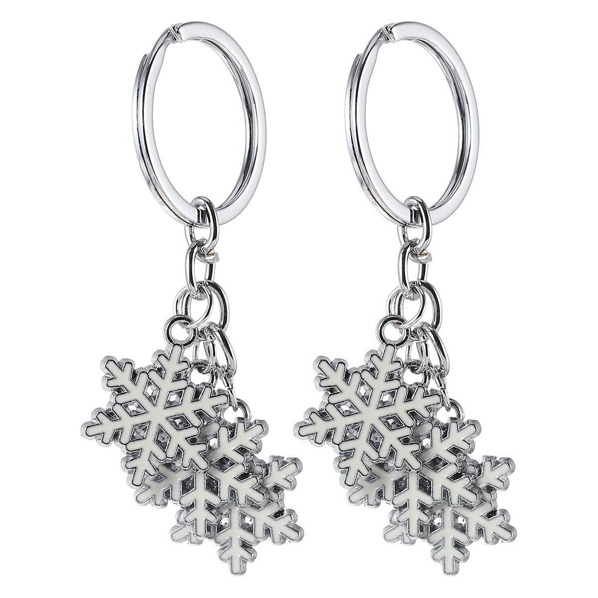 ABOOFAN 2pcs Snowflake Keychains - Festive Christmas Key Rings, Durable Metal Keychain Set for Holiday Party Favors, Gifts, and Winter Decorations