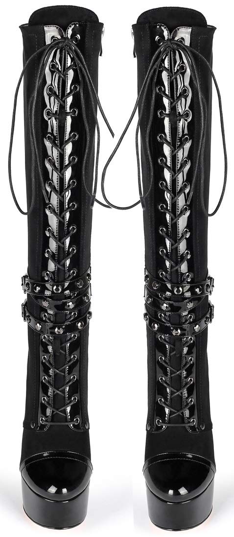 YODEKS Women's Platform Stiletto Over The Knee High Boots - Lace Up High Shaft Heeled Booties for Women, Fashionable Winter Boots for Party, Night Out & Date Night