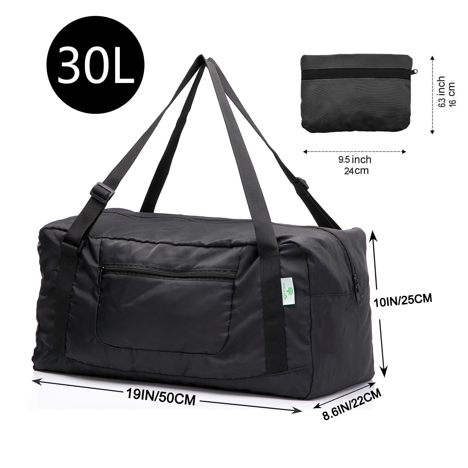 HOLYLUCK Foldable Travel Duffel Bag for Women & Men - Lightweight Gym Bag with Carry Strap - Perfect for Workouts, Travel & Sports (Black, One Size)