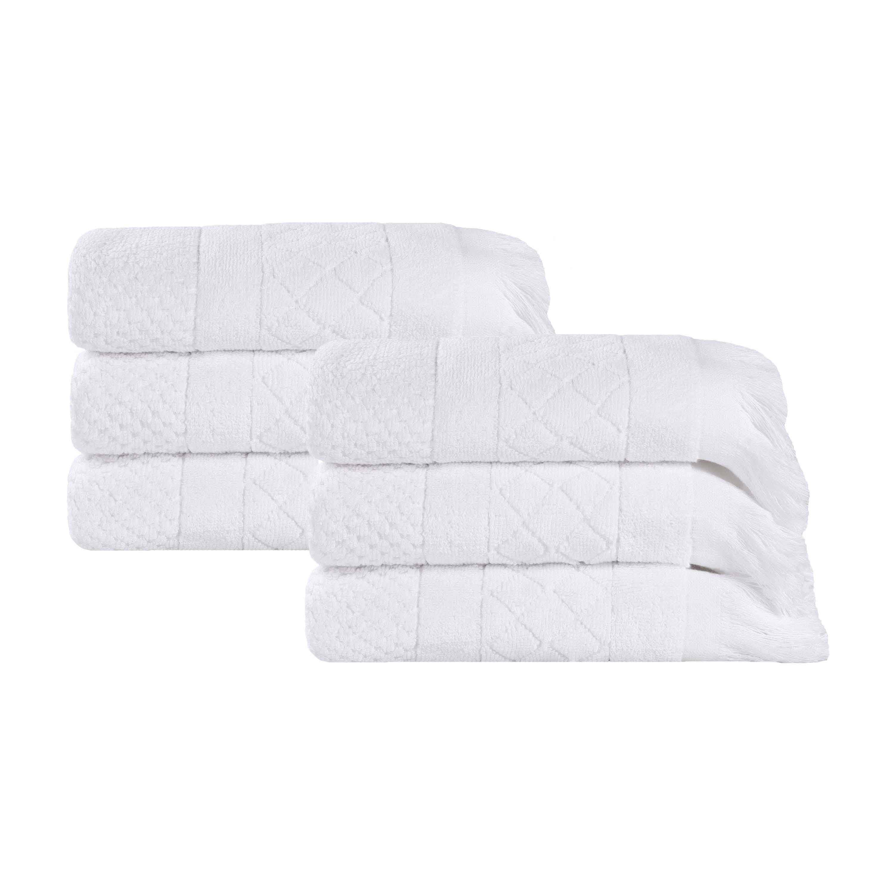 Premium Rolla Cotton Geometric Jacquard Plush Absorbent Hand Towels - Set of 6 Soft Bathroom & Kitchen Towels for Guest Bath, Spa, Gym & Luxury Home Decor