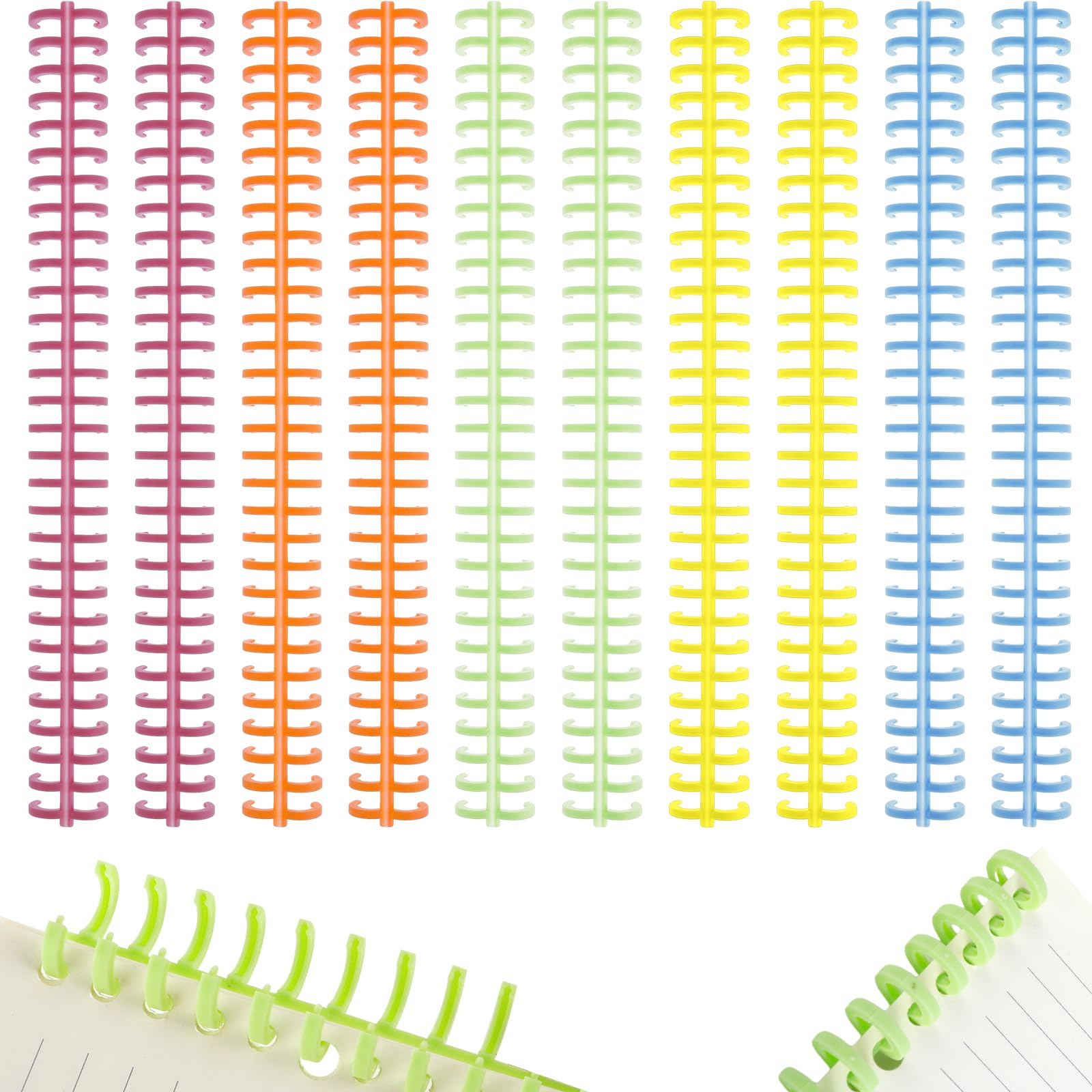 10Pcs Plastic Comb Binding Spines - 2/5 Inch Diameter 30-Ring Spiral Book Binders for Documents (5 Colors) | Easy to Open & Close, Add/Remove Pages | Perfect for Student, Teacher & Office Files, Presentations & DIY Projects