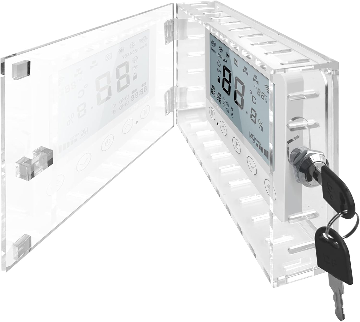 Universal Clear Thermostat Lock Box with Key - Wall Mounted Acrylic Thermostat Protector for Thermostats up to 6.5