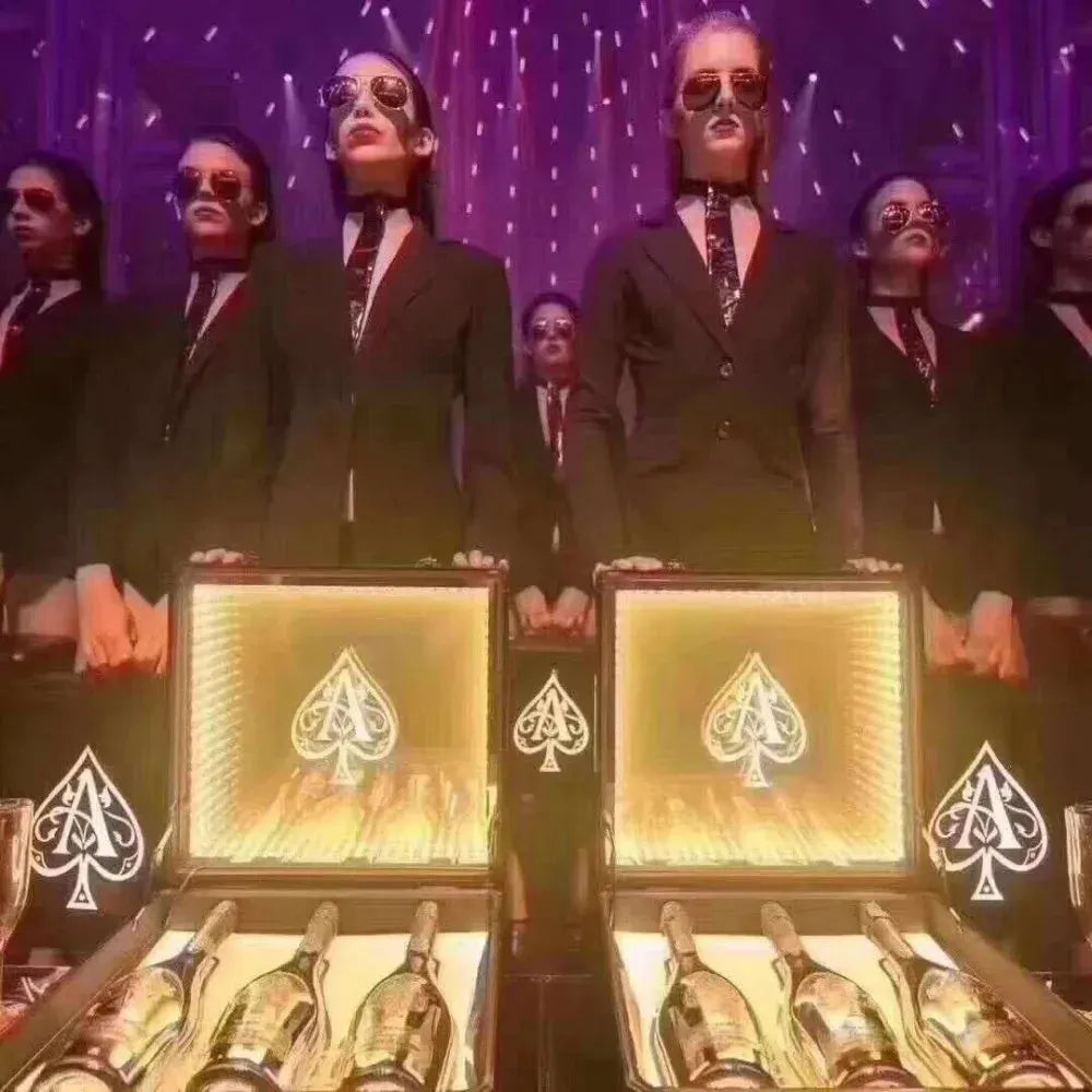 Custom Rechargeable LED Ace of Spade Champagne Bottle Carrier with Logo - Wedding, Nightclub, Party, Lounge & Bar Accessories - Perfect for Celebrations, VIP Events & Club Promotions