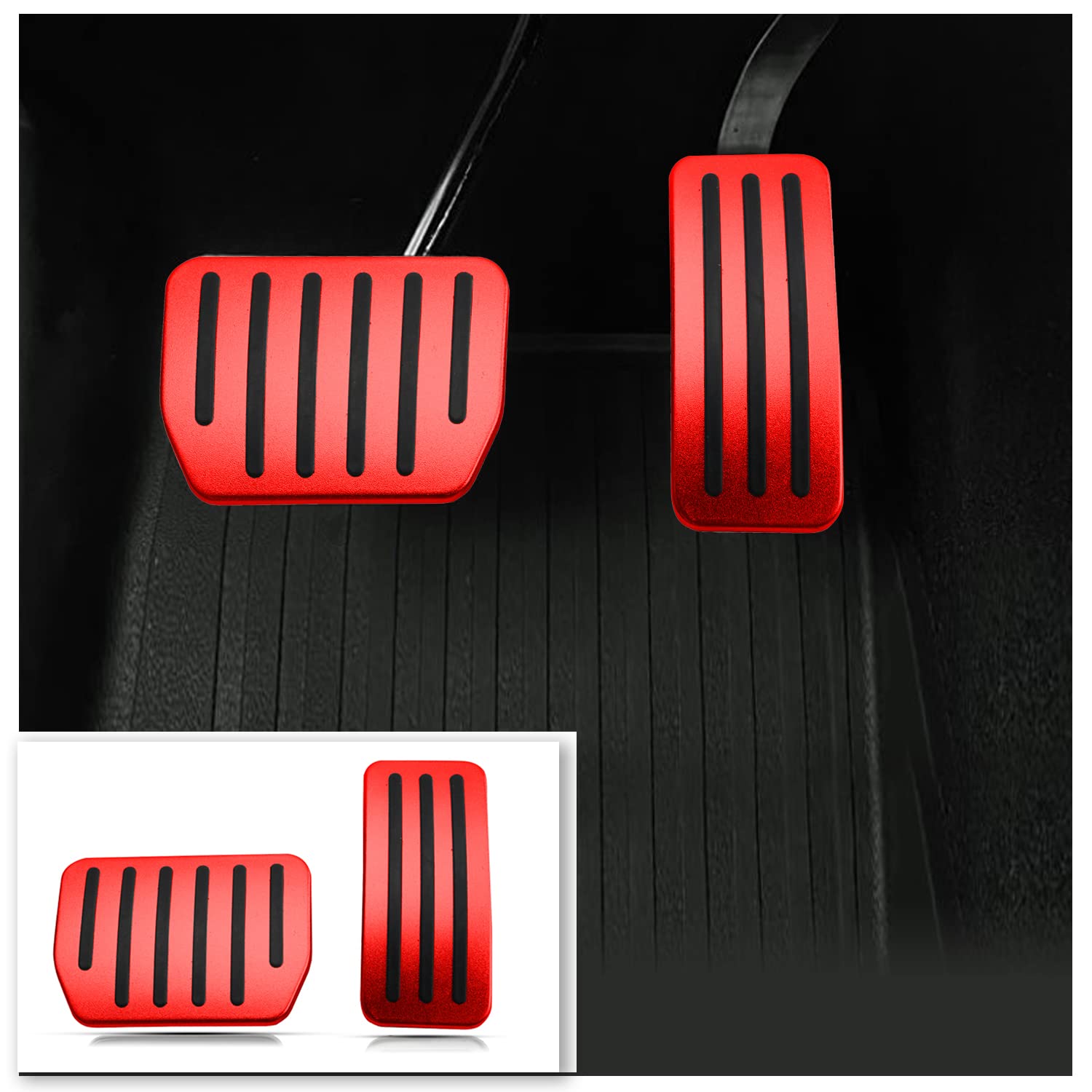 Premium Aluminum Alloy Anti-Slip Pedal Covers for 2022-2023 Tesla Model 3 & Model Y - LFOTPP 2PCS Red Footrest Accelerator Brake Pedals - Enhance Driving Comfort & Safety for Daily Commute and Road Trips