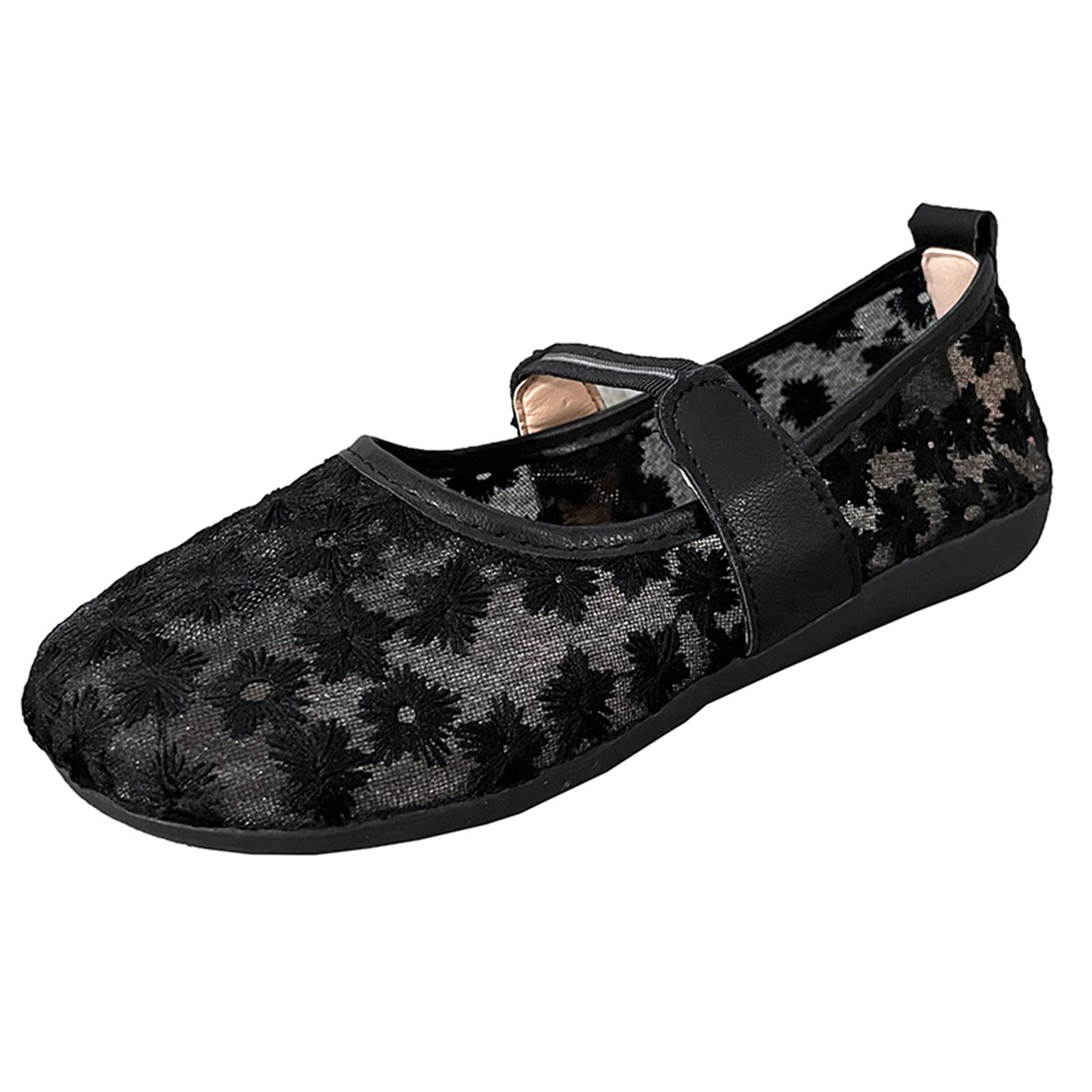 Women's Waterproof Non-Slip Canvas Loafers - Breathable Mesh Slip-On Sneakers for Women | Comfortable Casual Shoes for Walking, Travel & Outdoor Activities (A32-Black, Size 6.5)