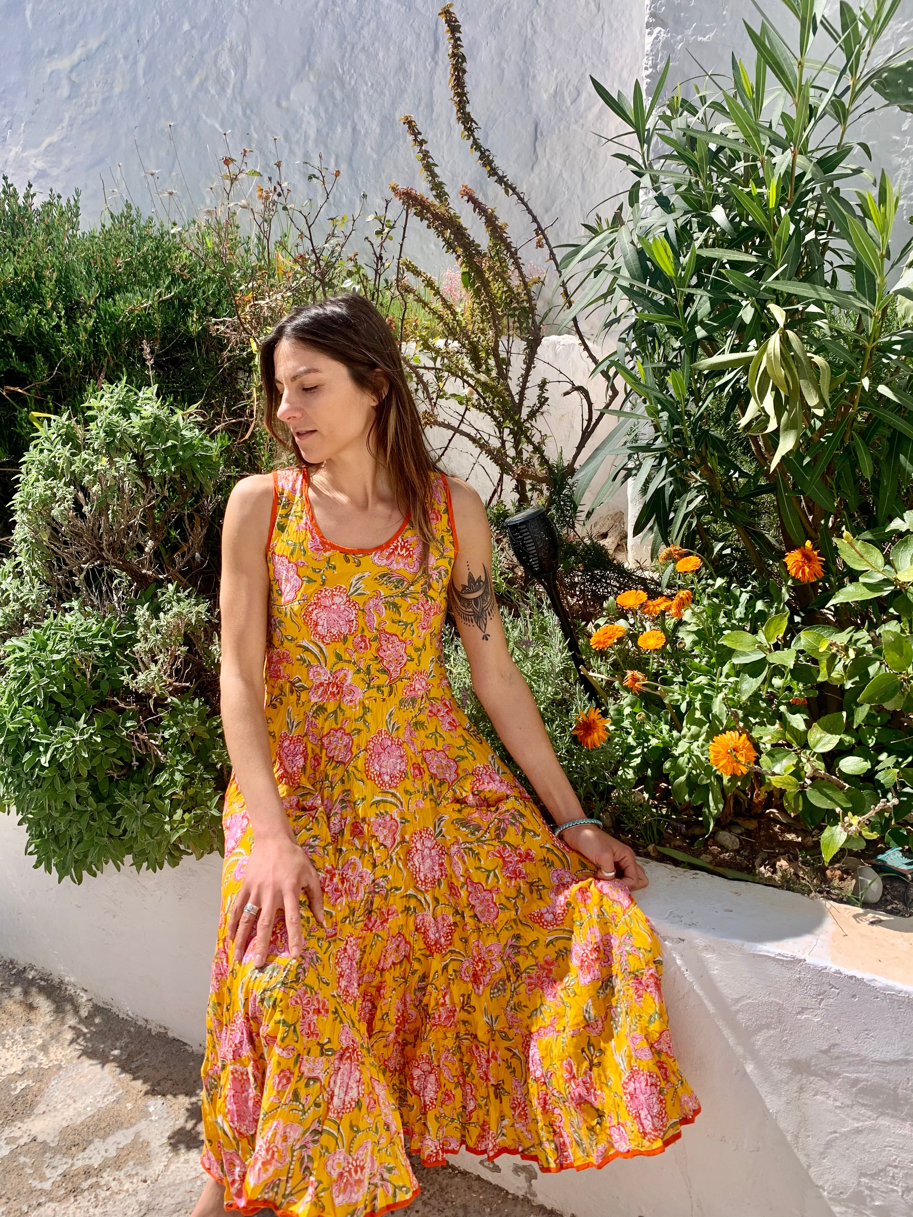Women's Sleeveless Yellow Sundress - Flowy Summer Dress for Beach, Vacation & Casual Outings
