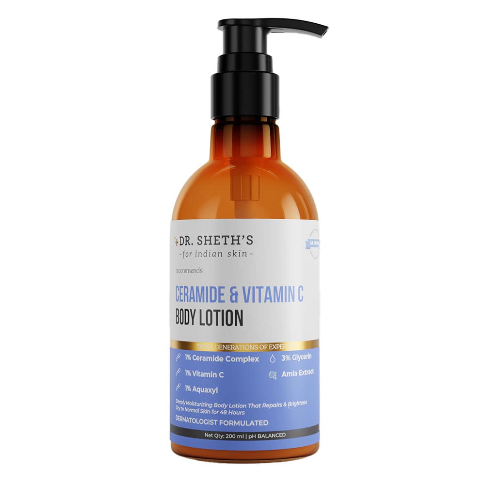Dr. Sheth's Ceramide & Vitamin C Body Lotion - Deeply Hydrating Skin Repair & Brightening Moisturizer for Dry Skin | 200ml | Perfect for Daily Use & Nighttime Skin Recovery