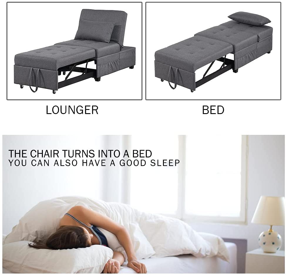 BINGTOO 4-in-1 Convertible Sleeper Sofa Chair Bed - Multi-Functional Folding Ottoman Pull Out Sleeper Couch for Living Room, Guest Room & Small Spaces - Modern Space-Saving Furniture for Apartments, Dorms & Home Offices