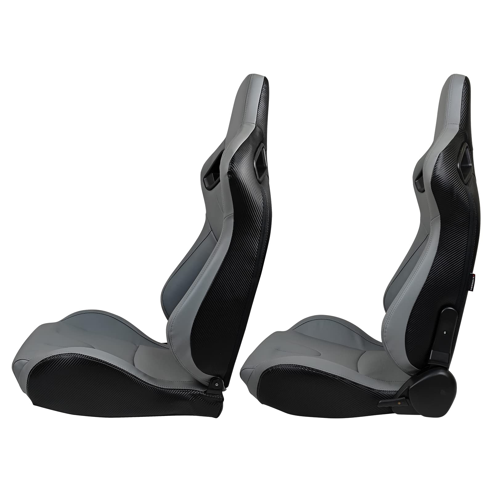 FREEMOTOR802 Universal Racing Seats - Reclinable Sport Car Seats with Dual Lock Sliders, Adjustable Bucket Seats (1 Pair for Driver & Passenger) - PU & Carbon Fiber Fabric in Gray with Logo - Perfect for Racing, Drifting & Performance Car Upgrades