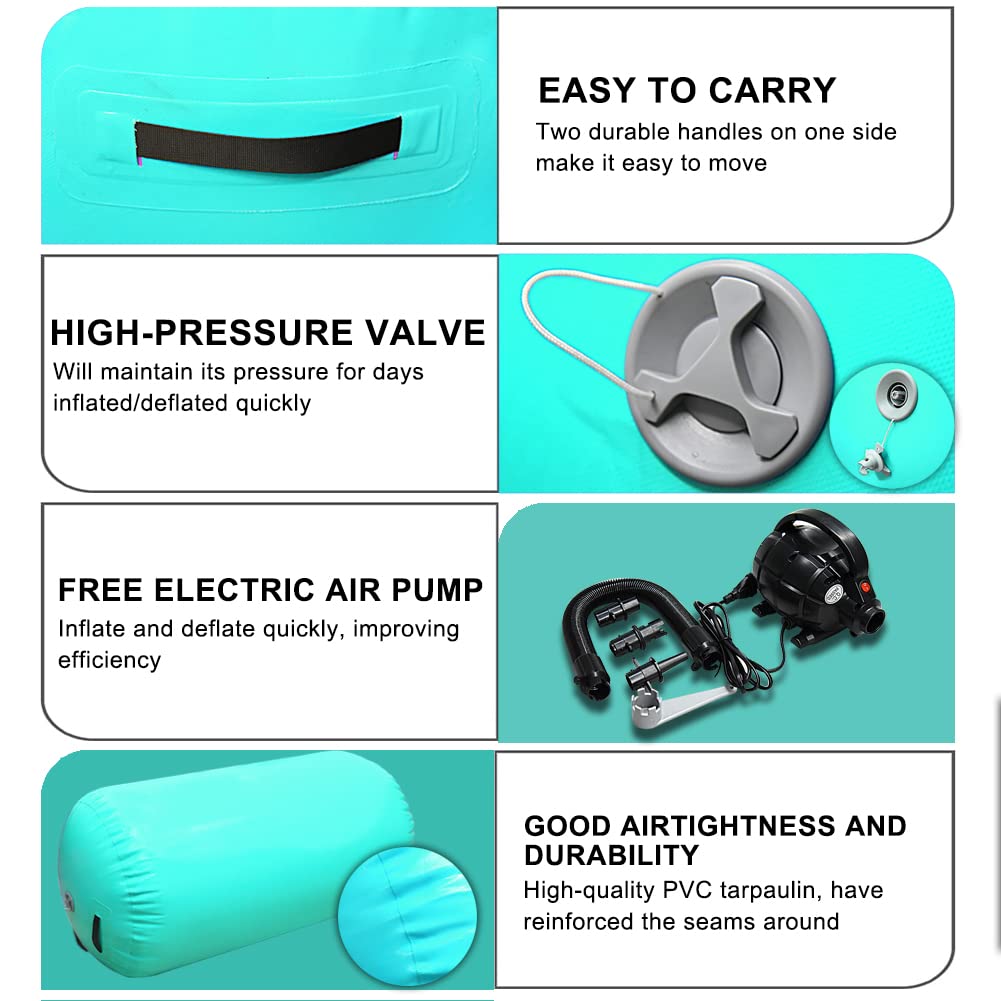 Inflatable Gymnastics Air Barrel Roller Mat - Back Handspring Training Equipment, Tumbling Track for Home & Gym Use - Yoga Balance & Cheerleading Exercise Mat with Electric Air Pump - Perfect for Kids, Adults, Gymnasts & Fitness Enthusiasts