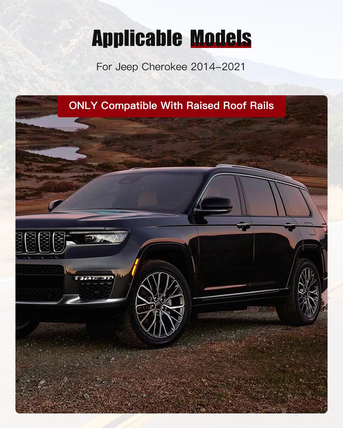 CCiyu Aluminum Roof Rack Cross Bars for Jeep Cherokee 2014-2021 - Universal Car Top Cargo Carrier for Kayak, Canoe, Bike, Ski & Luggage - Heavy Duty Black Roof Rails - Perfect for Road Trips & Outdoor Adventures