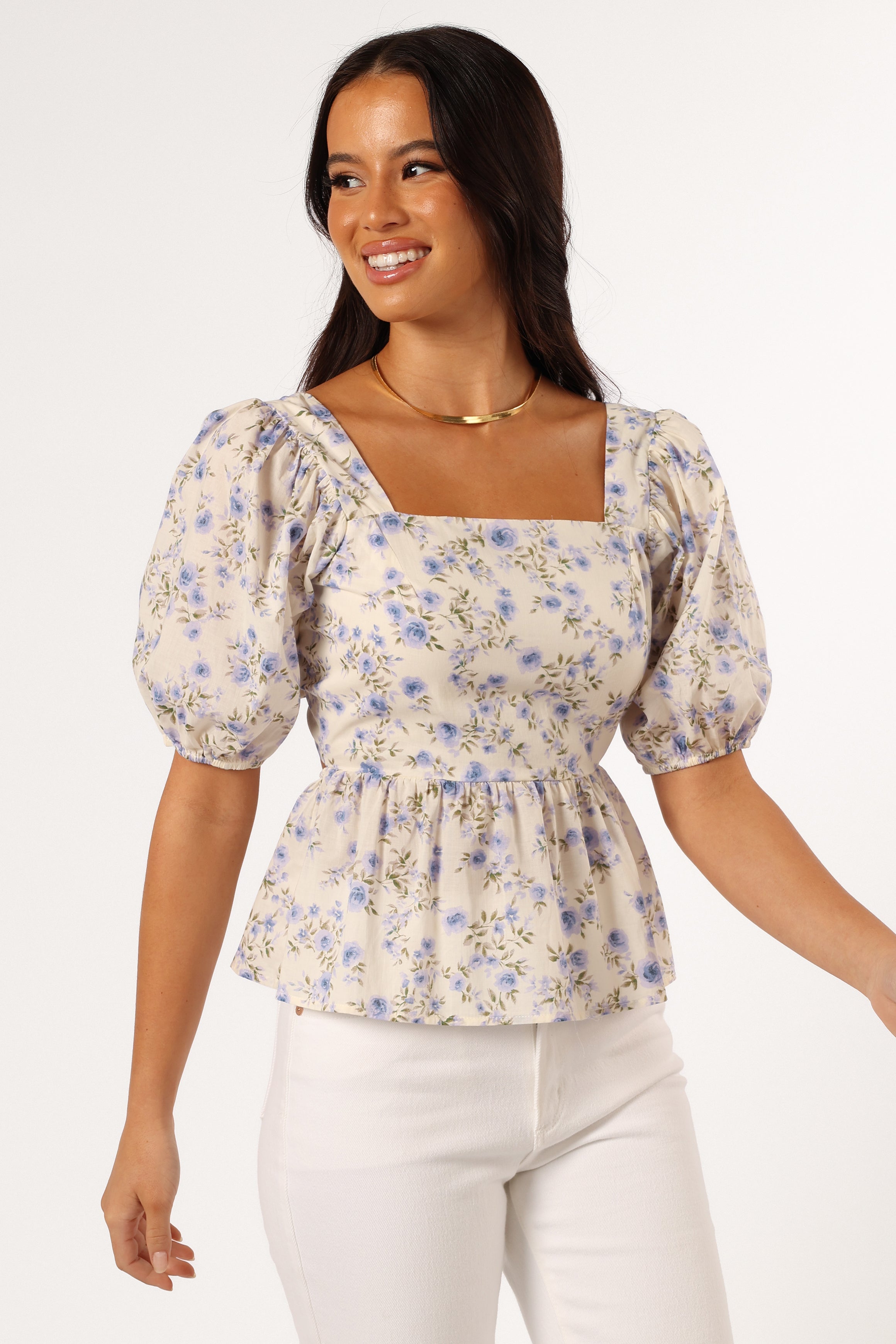 Celia Top Women's Ivory Blue Blouse - Elegant Casual Wear for Office, Party & Everyday Outfits