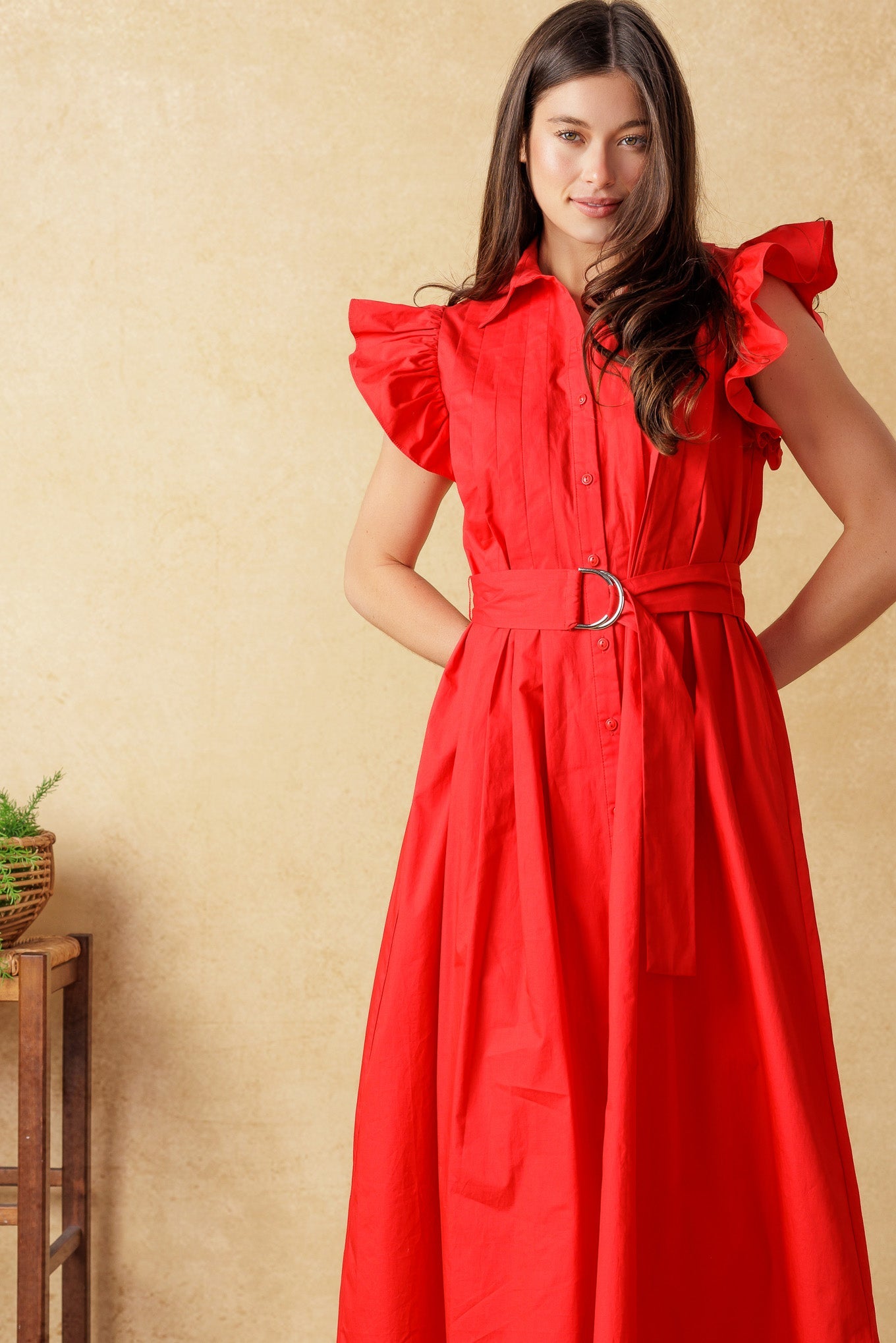 Glimpse in Time Pintuck Midi Dress - Elegant Flowy Women's Dress for Casual Outings, Office Wear & Special Occasions
