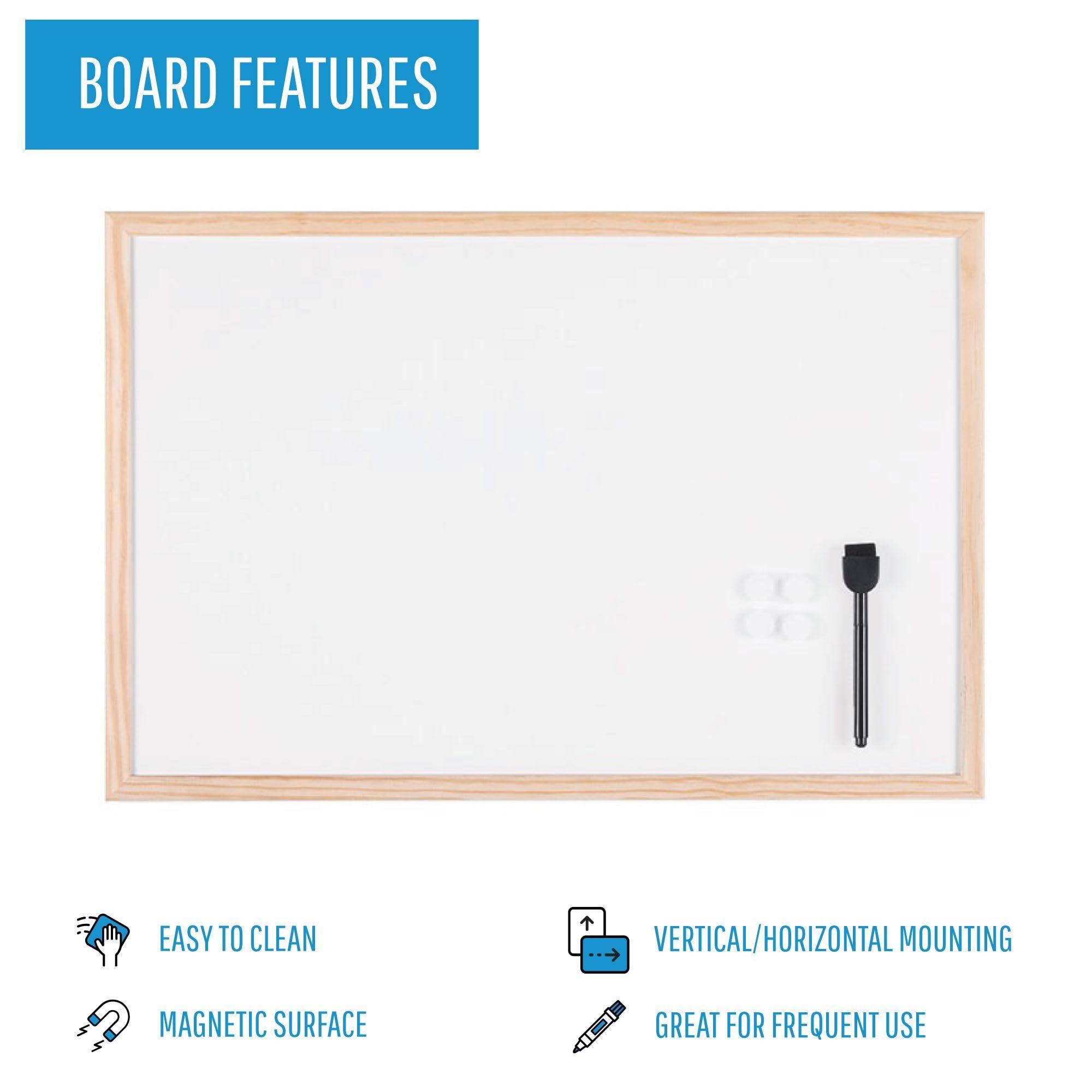 Mastervision Magnetic Dry Erase Whiteboard 36x48 Inches with Pine Wood Frame & Wall Mount Kit - Perfect for Office Meetings, Classroom Teaching & Home Organization