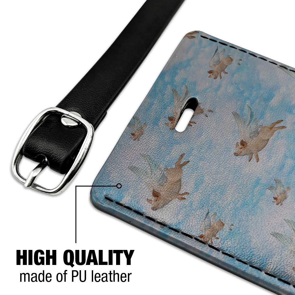 Pigs Could Fly Leather Luggage Tag - Rectangle ID Card Holder with Flying Clouds Design - Perfect for Travel, Suitcases & Backpack Identification
