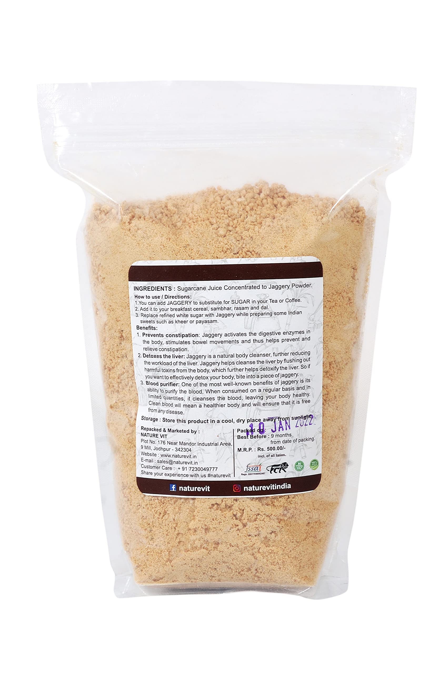 Organic Jaggery Powder 1kg - Pure, Natural, Unrefined, Chemical-Free Sweetener - Perfect for Baking, Tea, Coffee & Healthy Desserts