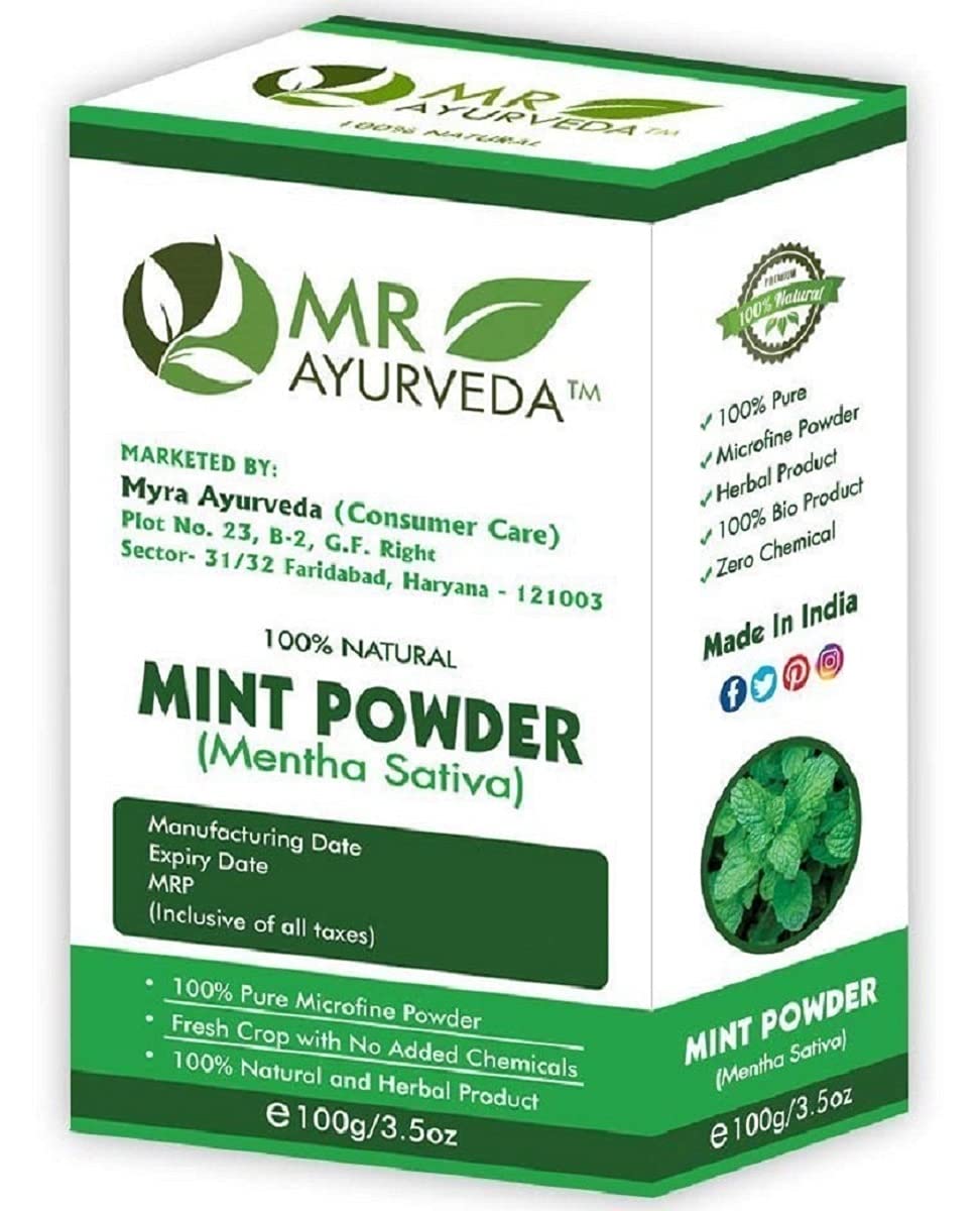 Organic Mint Powder for Face & Hair - 100% Natural Pudina Powder for Skin Care & Hair Growth | No Added Chemicals | 100g | MR Ayurveda | Use for DIY Face Masks, Hair Treatments & Ayurvedic Remedies
