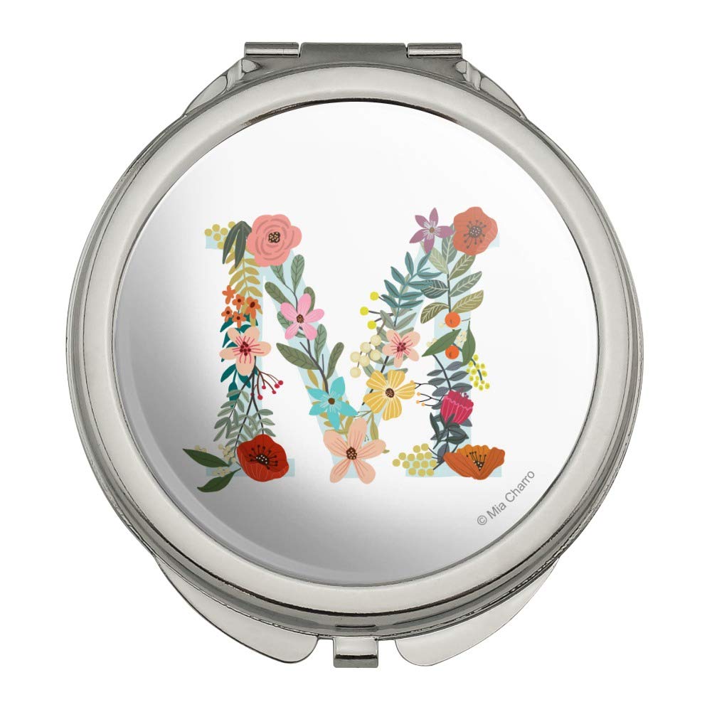 Floral Monogram Letter M Compact Travel Purse - Elegant Handbag with Mirror for Makeup & Essentials | Perfect for Travel, Parties & Everyday Use