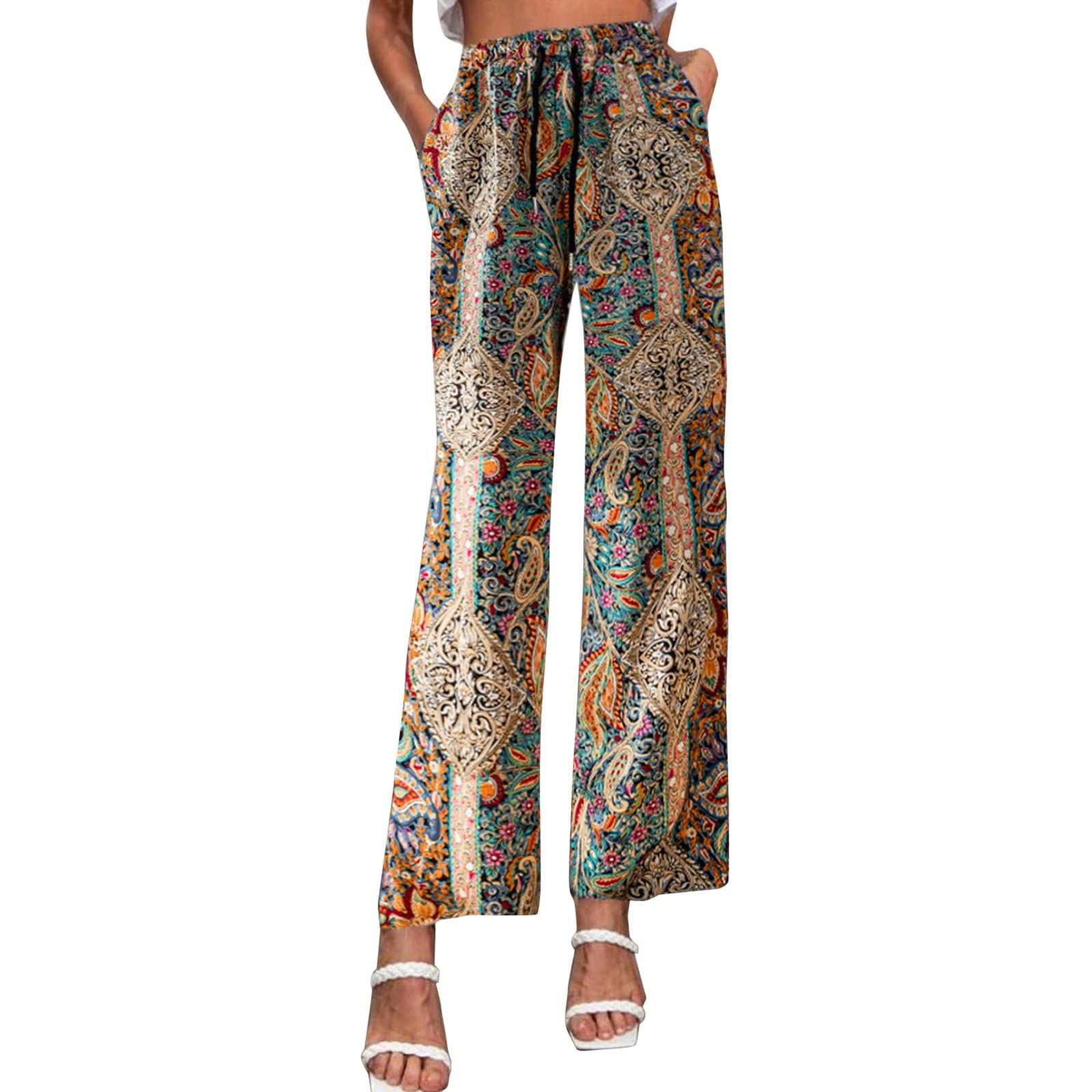 Women's Printed Wide Leg Lounge Pants - Flowy Casual Teacher Outfit with Pockets | Perfect for Classroom, Work & Relaxing at Home