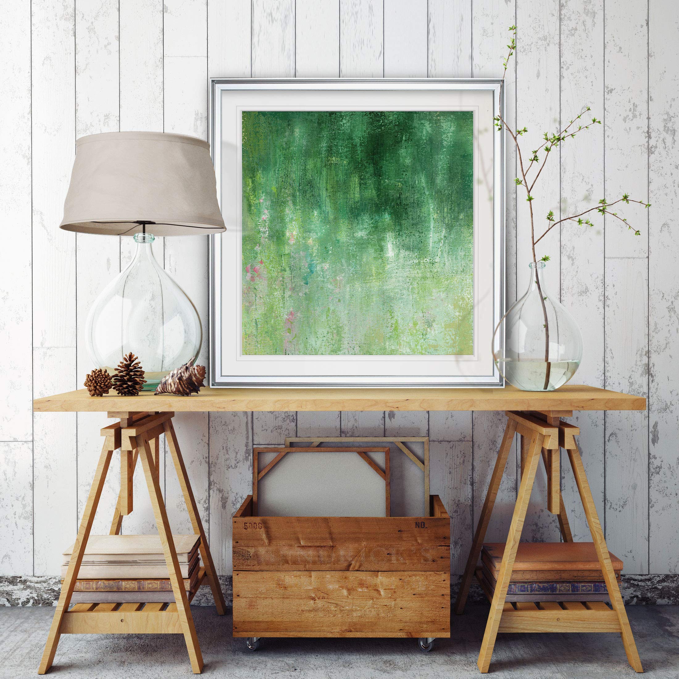 Wexford Home Abstract Artwork - Cealdon Garden Contemporary Framed Canvas Painting, Modern Wall Decor, Giclee Print, 38x38 Inches, Silver - Perfect for Living Room, Bedroom & Office Decor