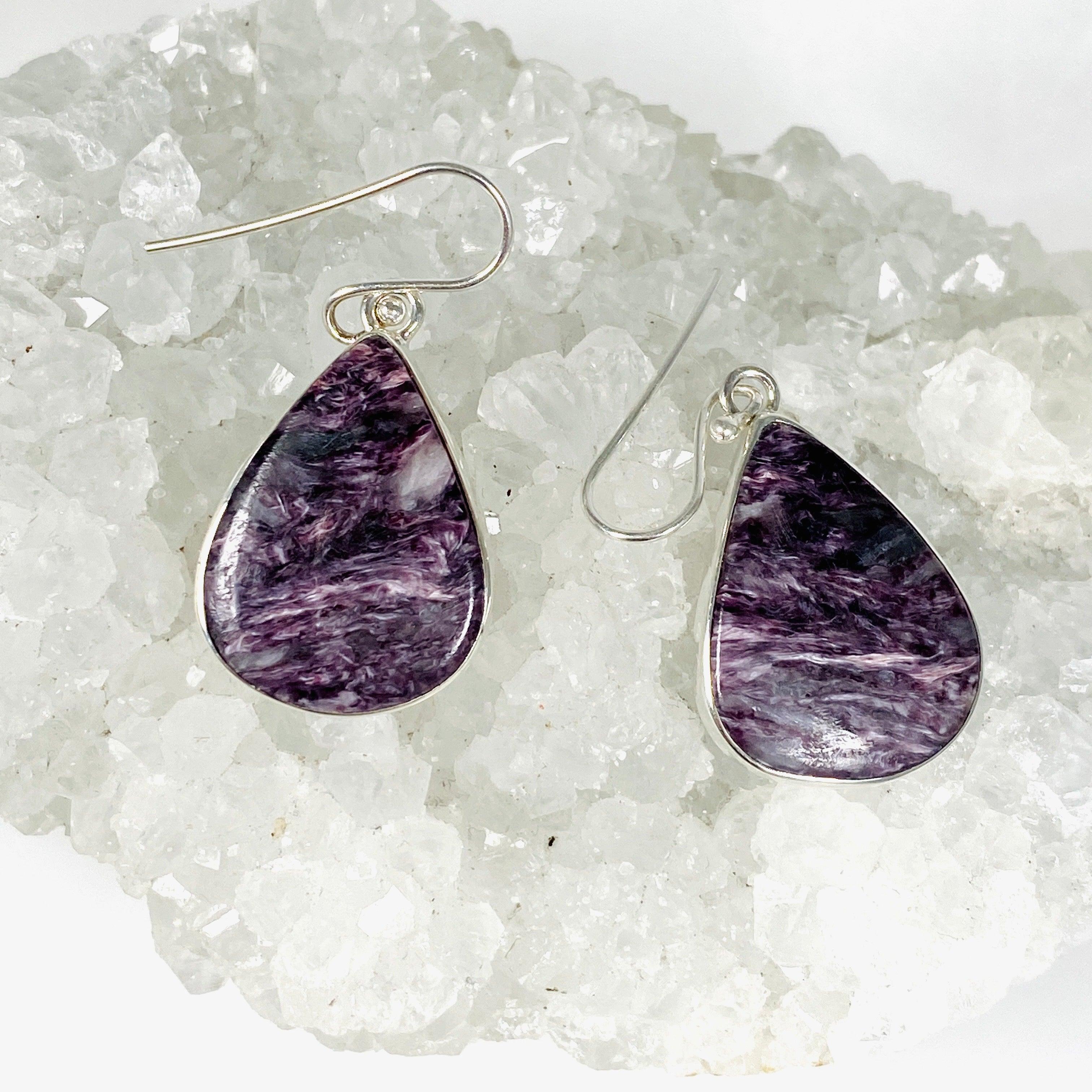 Charoite Teardrop Earrings KEGJ1405 - Handmade Purple Gemstone Jewelry for Women | Elegant Dangle Earrings for Parties, Weddings & Special Occasions