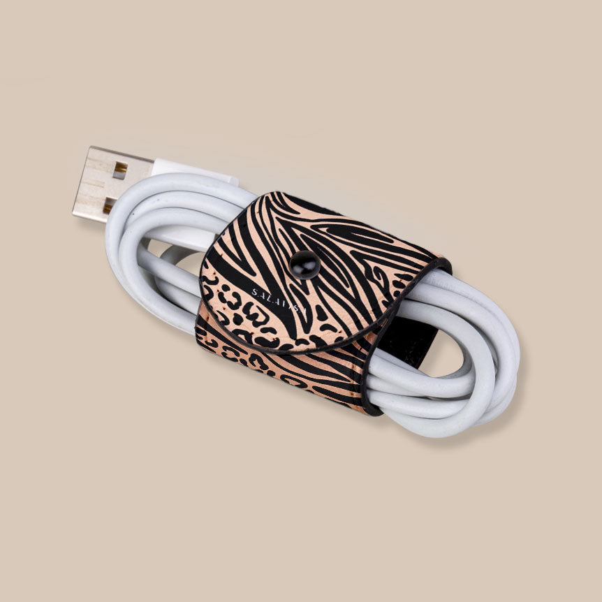 Eco-Friendly Zebra Print Cord Wrap - Reusable Cable Organizer for Home, Office & Travel Accessories
