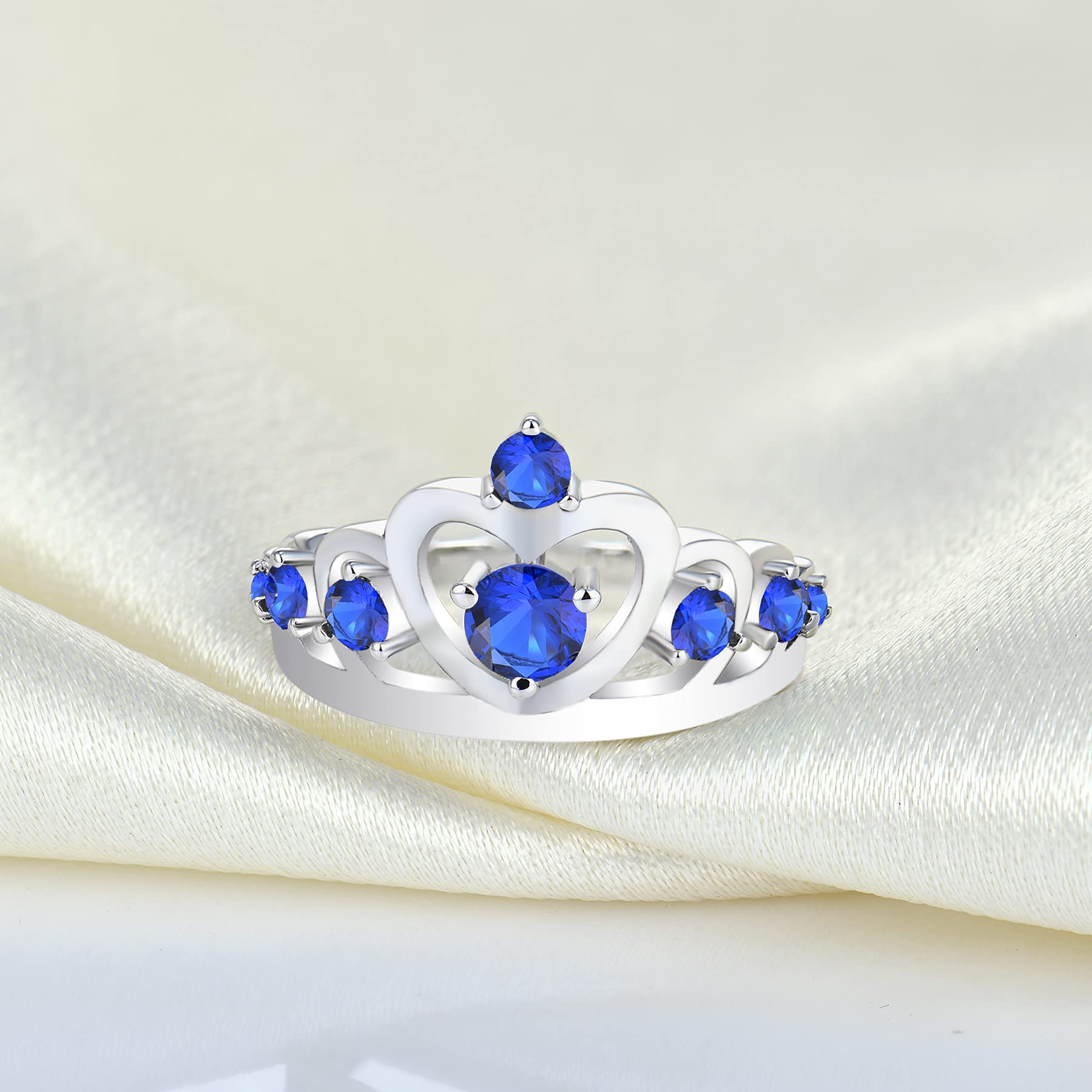 YL 925 Sterling Silver Heart Engagement Rings for Women - Queen Crown Birthstone Jewelry for Anniversary, Wedding, Proposal & Special Occasions