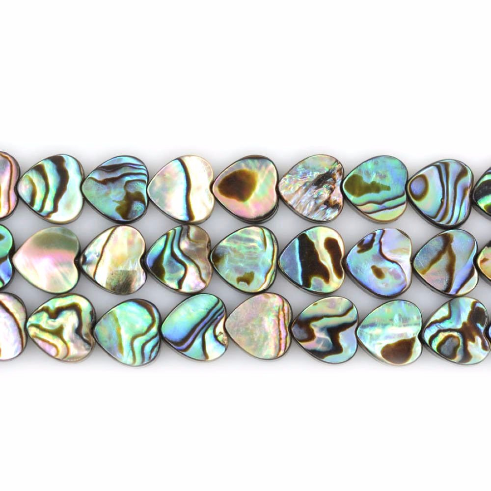 Natural 8mm Abalone Shell Flat Heart Beads Strand - 16 Inch DIY Jewelry Making Supplies for Necklaces, Bracelets & Craft Projects - Perfect for Boho, Beach & Handmade Jewelry Designs