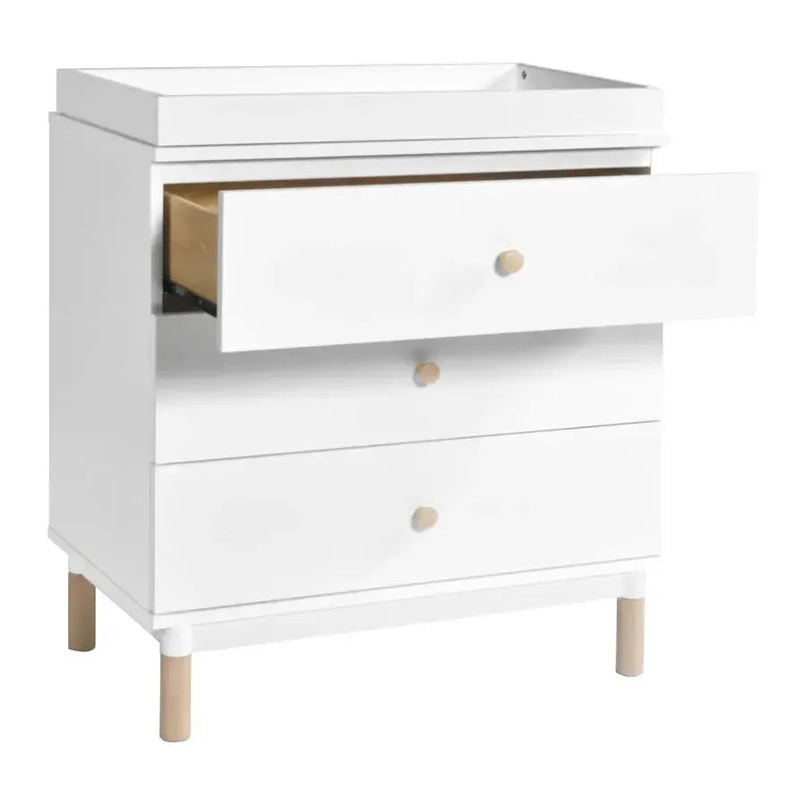 Babyletto Gelato 3-Drawer Changing Table Dresser with Removable Changing Tray - White & Washed Natural Wood Feet | Nursery Storage Solution for Diapers, Clothes & Baby Essentials