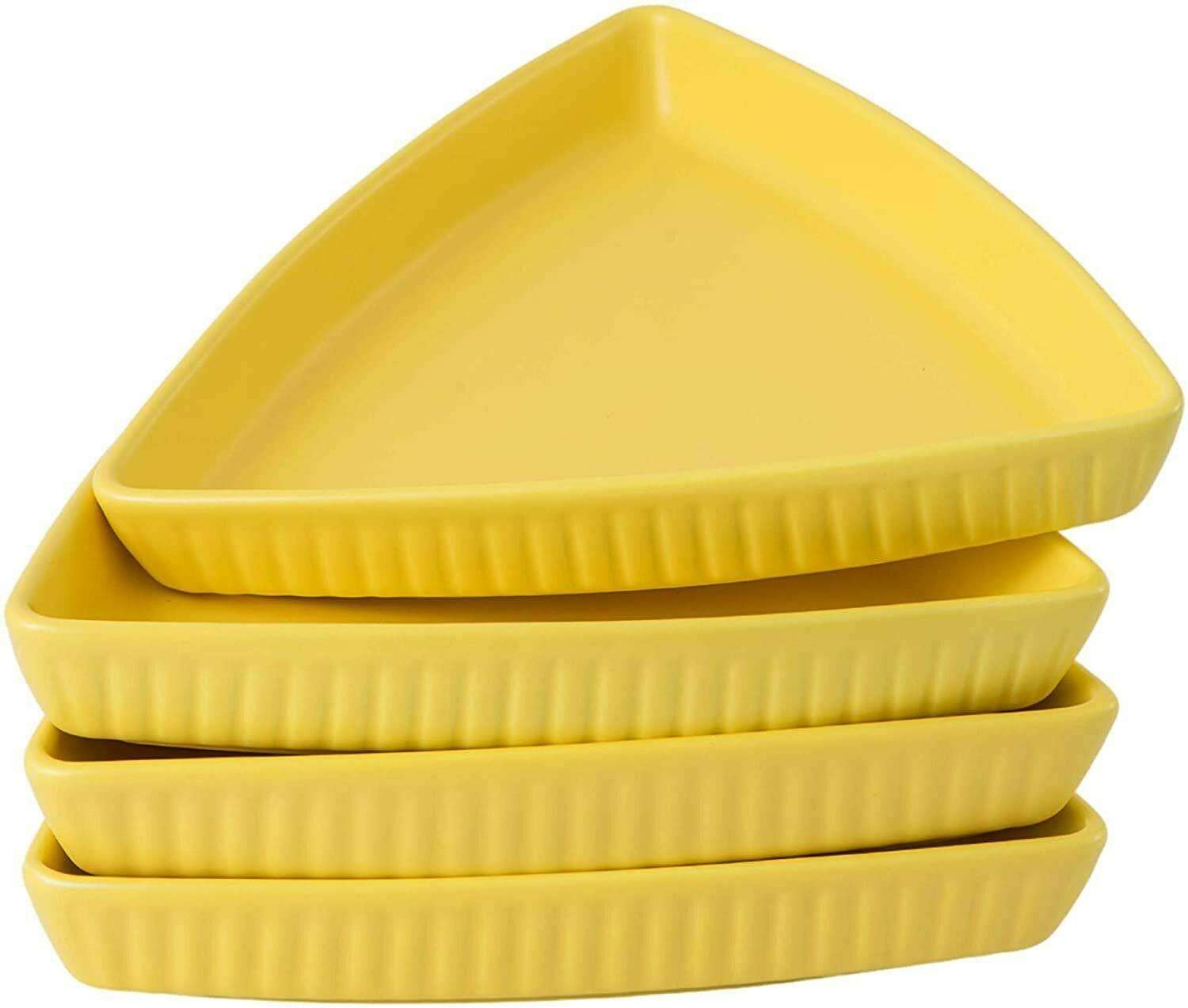 NJSV 8-Inch Ceramic Triangle Dinner Plates Set of 4 - Yellow Mikaso Dinnerware for Everyday Use, Kitchen & Dining Room | Perfect for Home, Restaurant, Party & Gift Giving