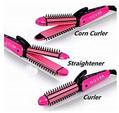 HOVR 3-in-1 Professional Hair Styler - Straightener, Crimper & Curling Iron for Women (Multicolor) | Perfect for Salon-Quality Styling at Home, Travel & Special Occasions