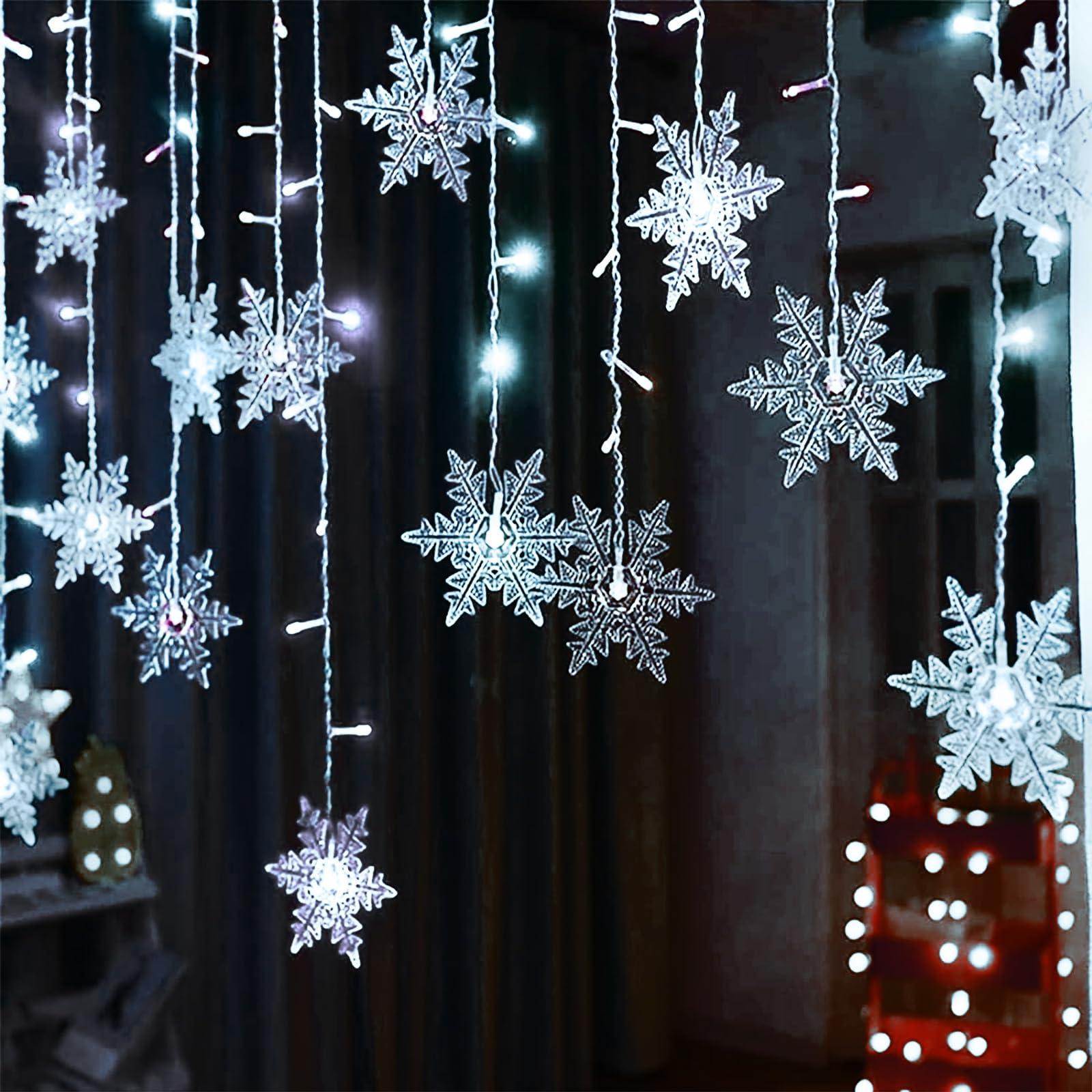 Christmas Snowflake Window Curtain String Lights - 20ft 40 LED Battery Operated Waterproof Fairy Lights for Indoor Outdoor Decor | Perfect for Bedroom, Party, Patio, Garden & Holiday Decorations