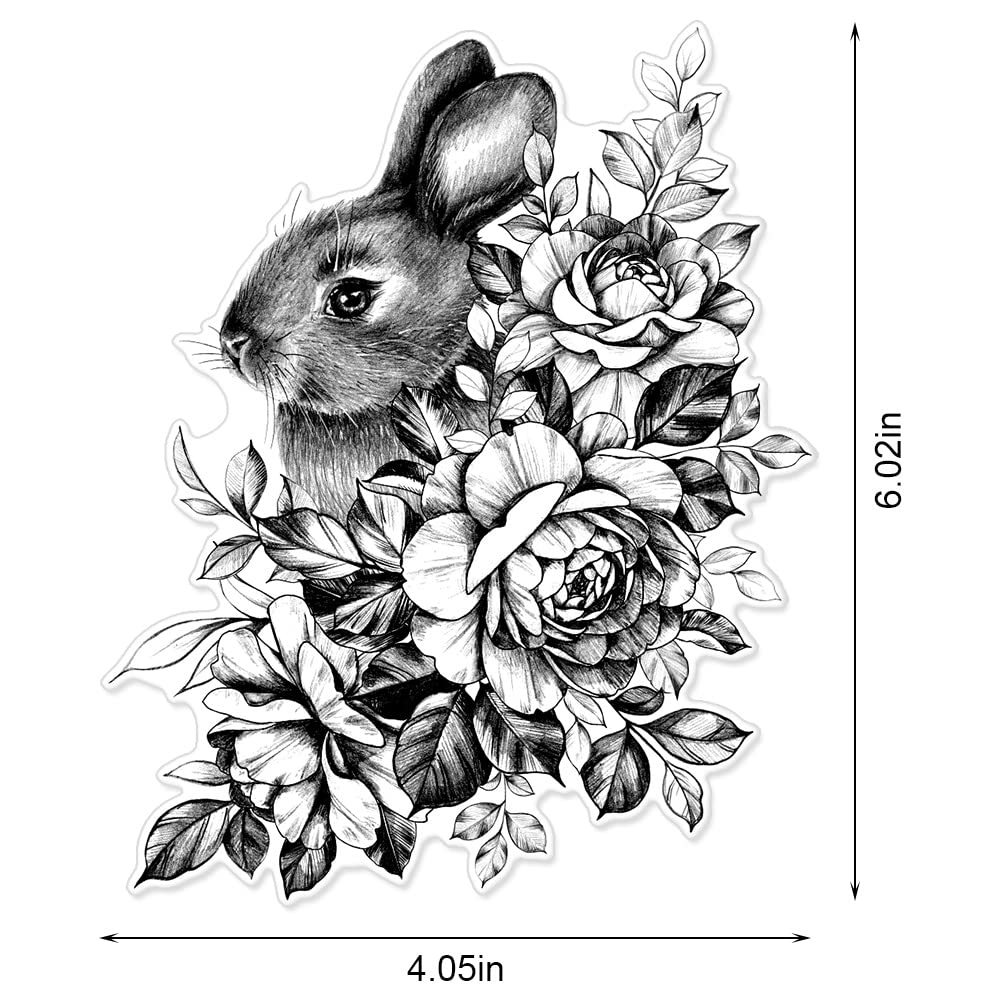 Easter Rabbit Clear Stamps for Card Making, Scrapbooking, DIY Decorations - Spring Rose Flower Embossing Stamps for Album Crafts, Easter Party Decor, Home & Gift Wrapping Scenes