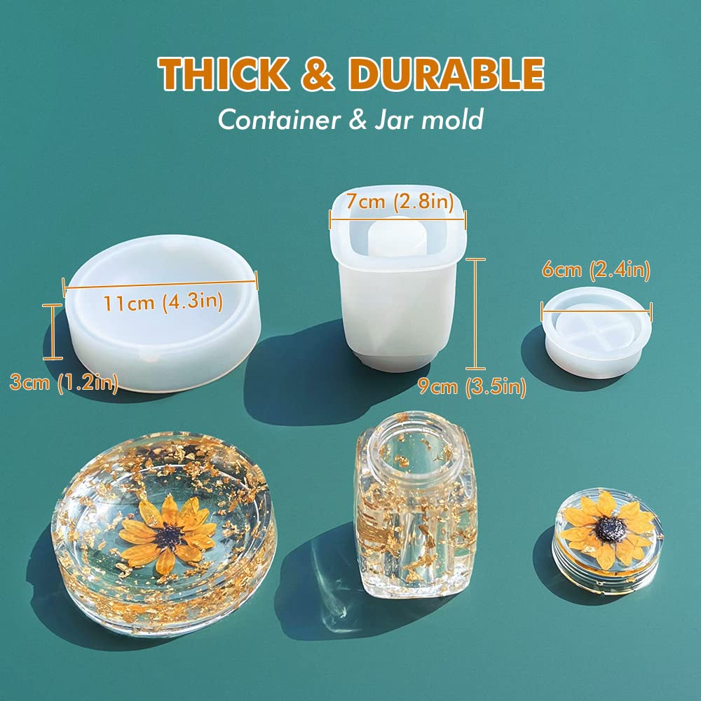 Rectangle Resin Tray Molds with Edges - DIY Silicone Jewelry Holder & Rolling Tray for Resin Casting, Jar Mold with Lid, Grinder Mold - Perfect for Home Decoration, Craft Projects & Gift Making