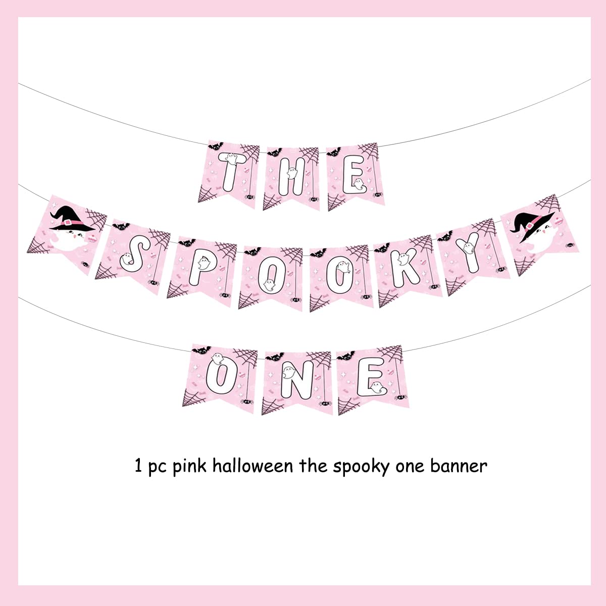 The Spooky One First Birthday Banner - Pink Halloween Baby Shower Decorations for Girls | Ghost Print Party Supplies for 1st Birthday & Halloween Celebrations | Perfect for Baby Girl's Birthday Party, Nursery Decor, and Spooky Theme Events