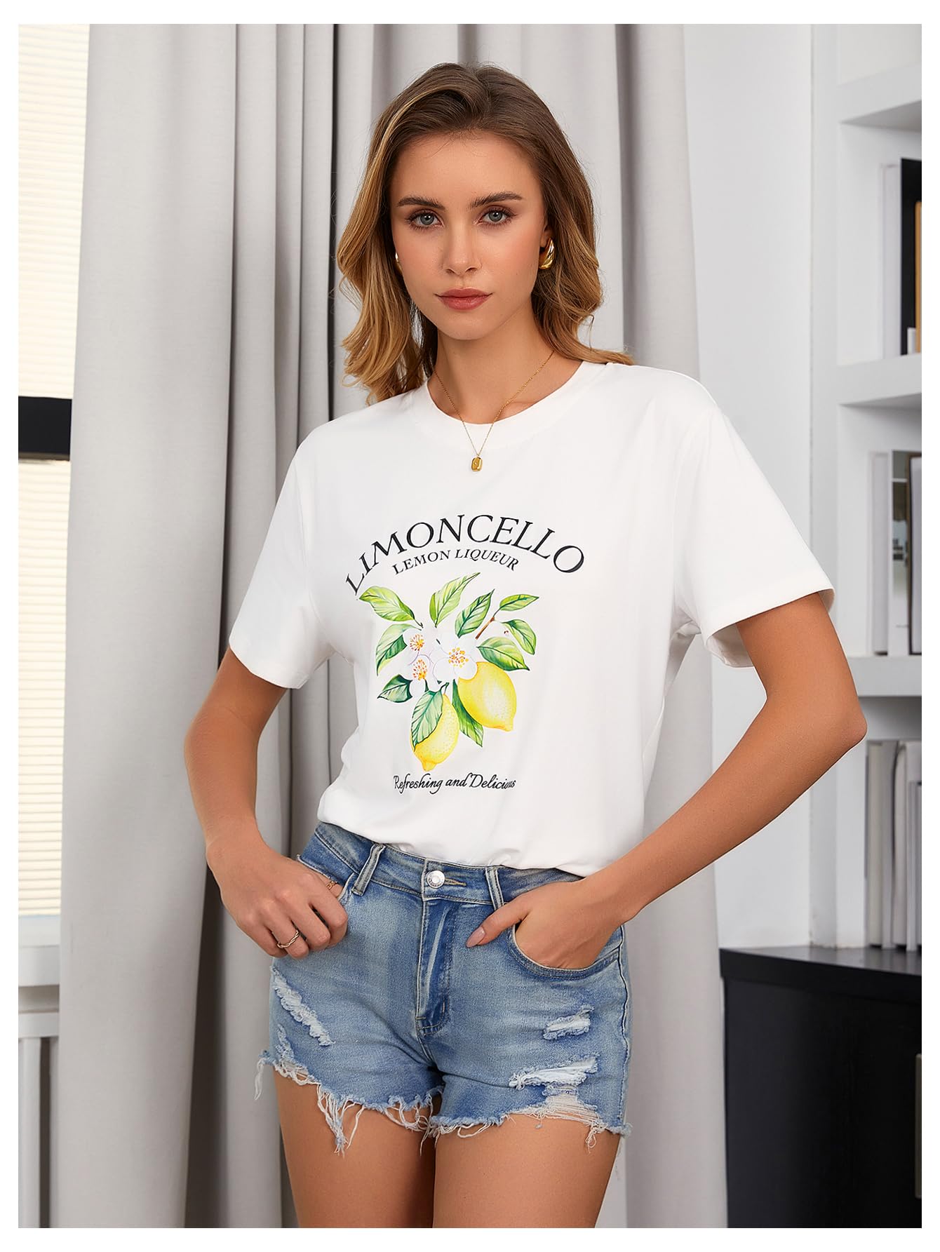 SweatyRocks Women's Lemon Print Short Sleeve T-Shirt - Fruit Graphic Casual Tee for Summer Outfits, Beach Wear & Street Style Fashion