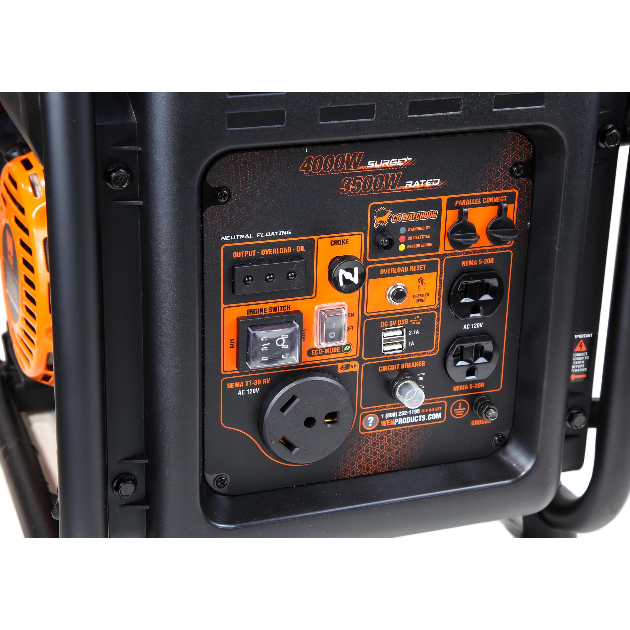 WEN GN400iX 4000W Open Frame Inverter Generator with CO Shutdown Sensor - RV Ready, Camping & Emergency Power Backup