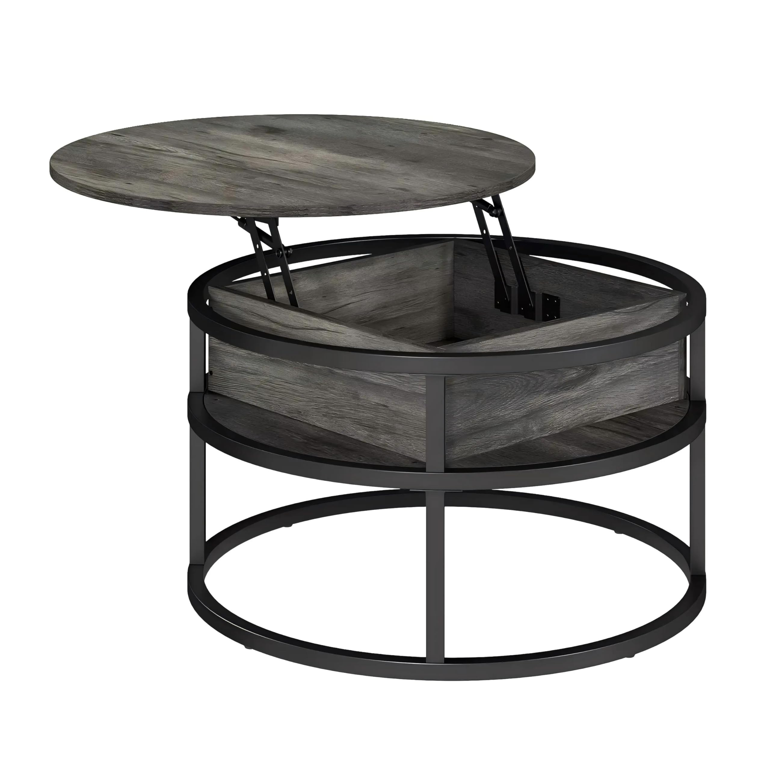 Round Lift Top Coffee Table with Hidden Storage - Modern Farmhouse Wood Center Table for Living Room - Perfect for Small Spaces, Home Decor & Entertaining Guests