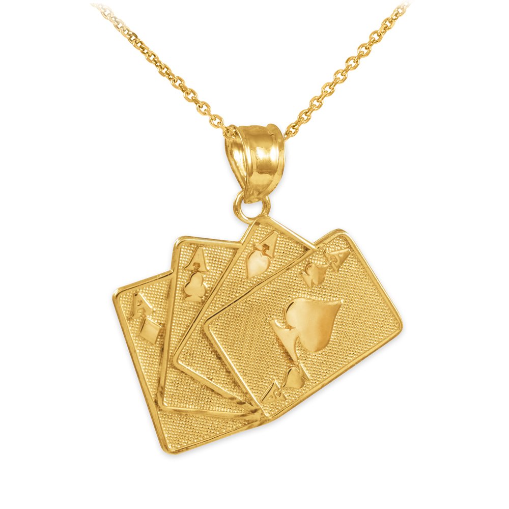 14K Gold Playing Cards Pendant Necklace - Four of a Kind Good Luck Charm for Poker Lovers & Casino Enthusiasts - Perfect Gift for Gamblers, Card Game Players & Jewelry Collectors